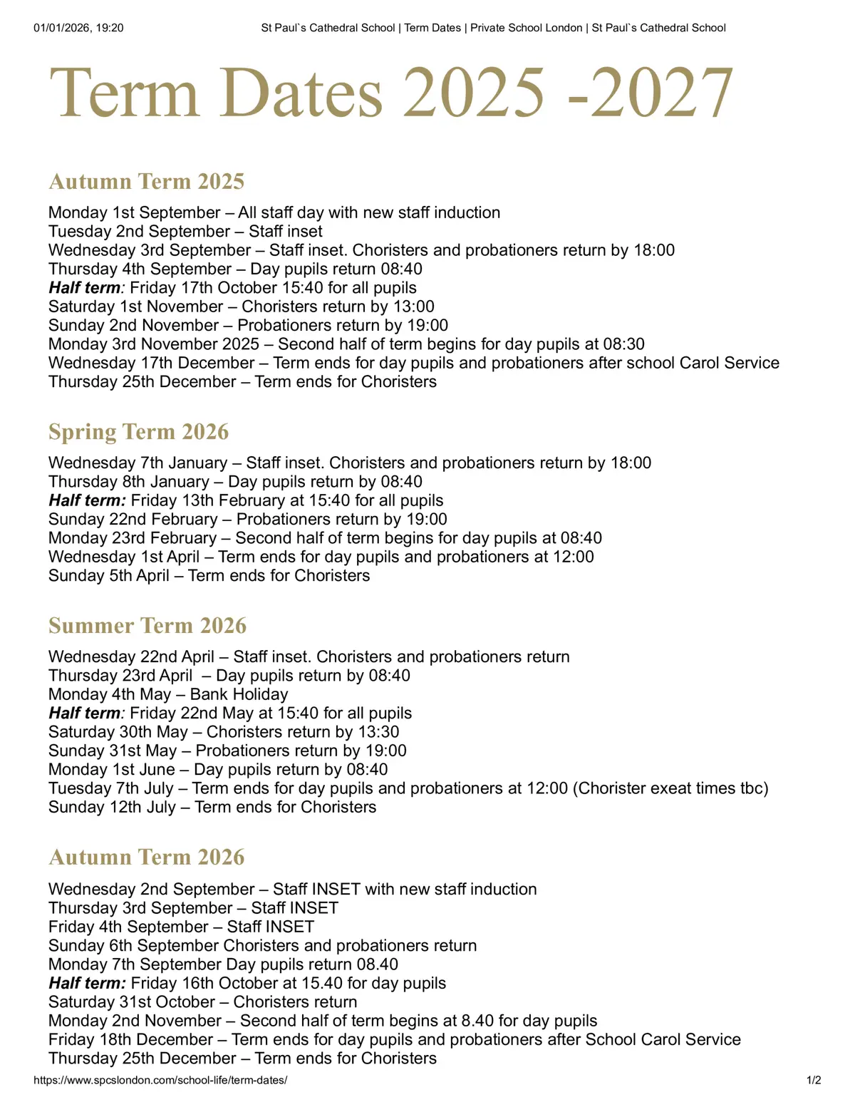 St Paul's Cathedral School term dates