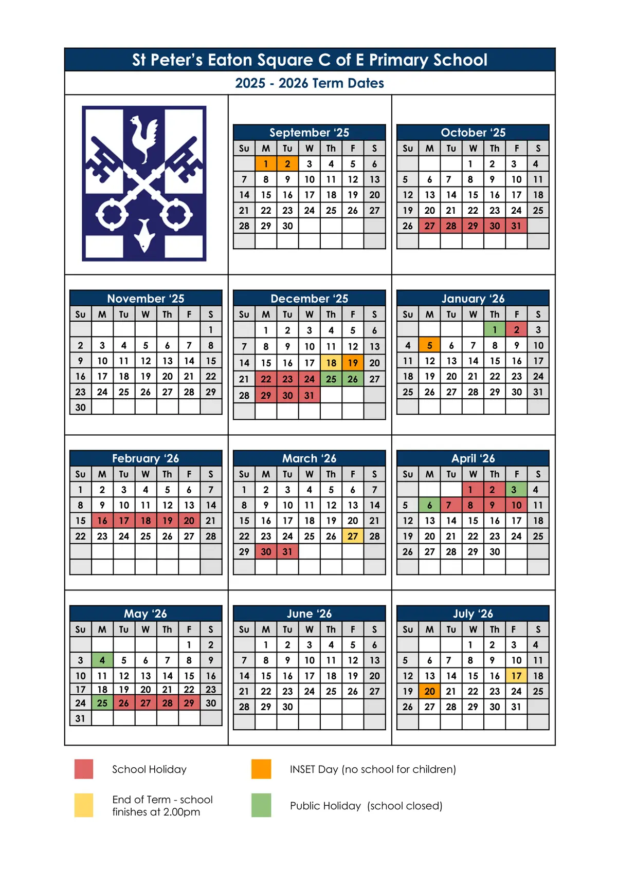 St Peter's Eaton Square CofE Primary School term dates