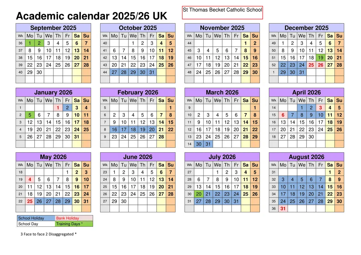 St Thomas Becket Catholic School term dates