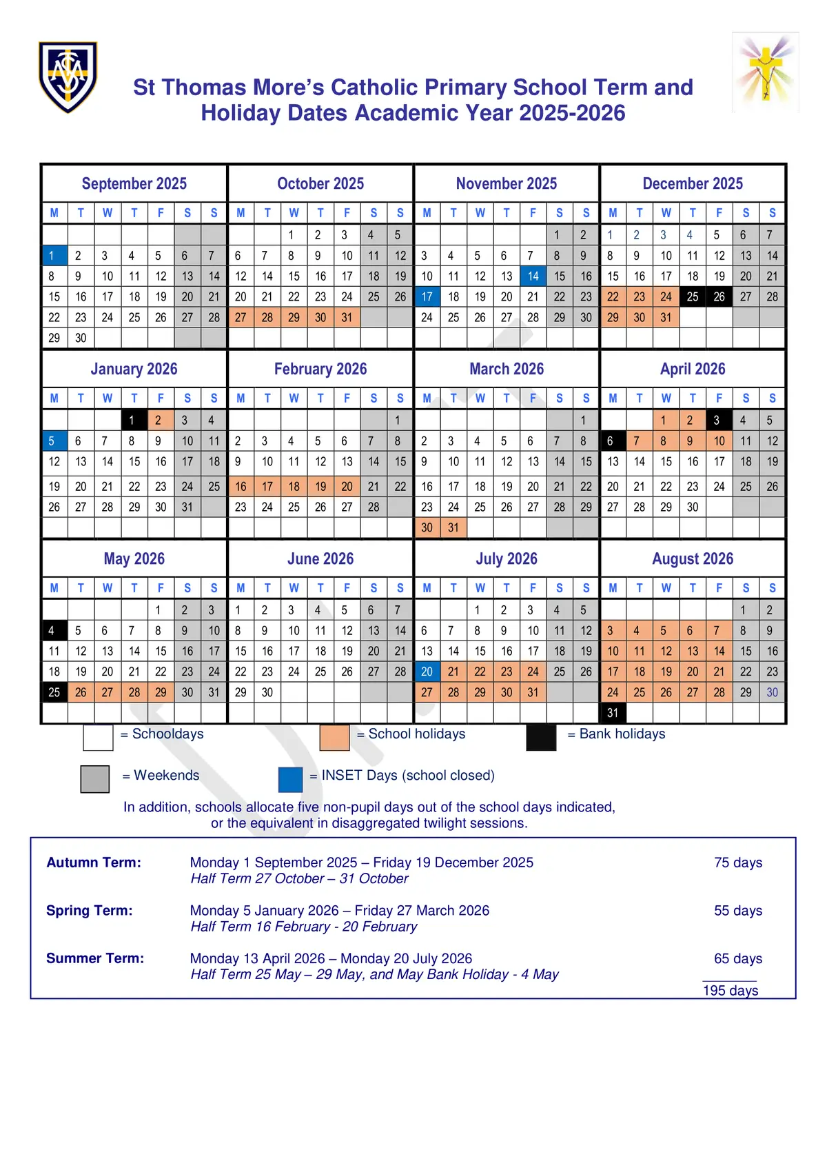 St Thomas More Catholic Primary School term dates