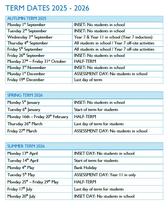The Swanage School term dates
