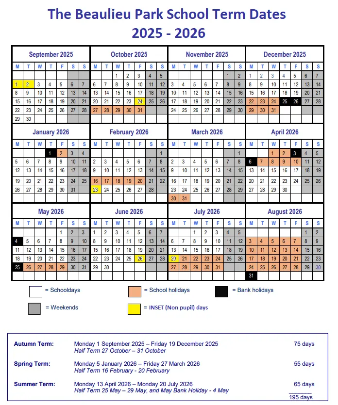 The Beaulieu Park School term dates