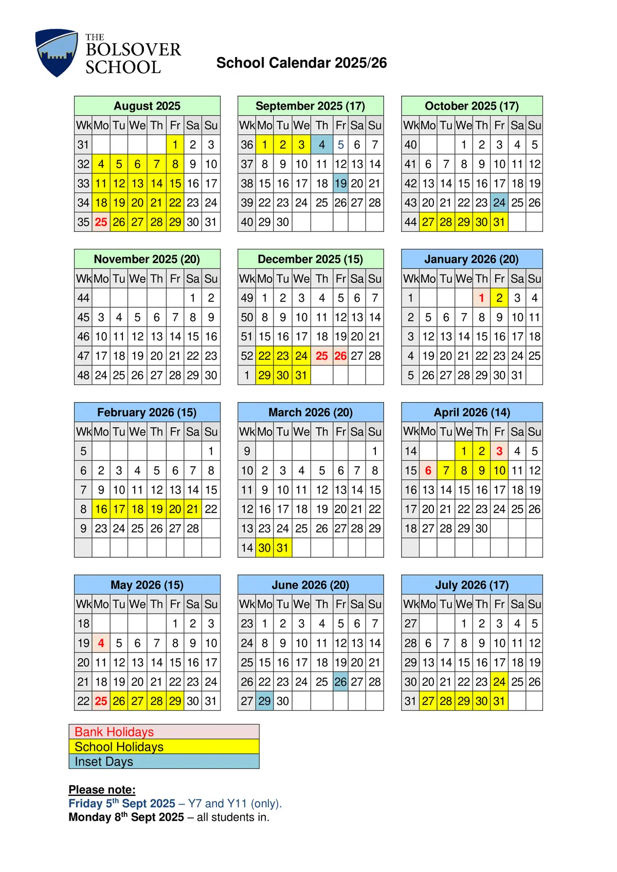 The Bolsover School term dates