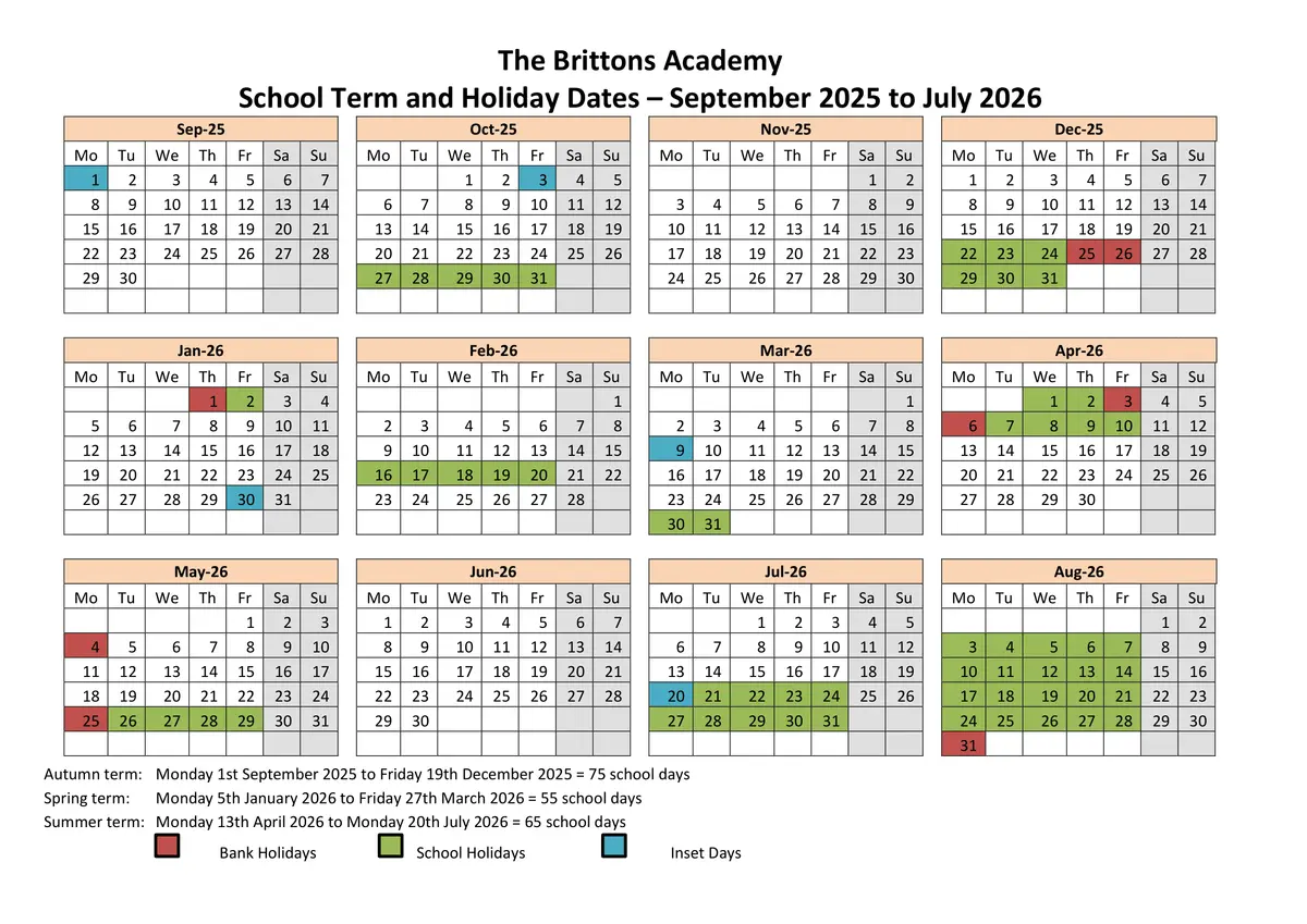 The Brittons Academy term dates