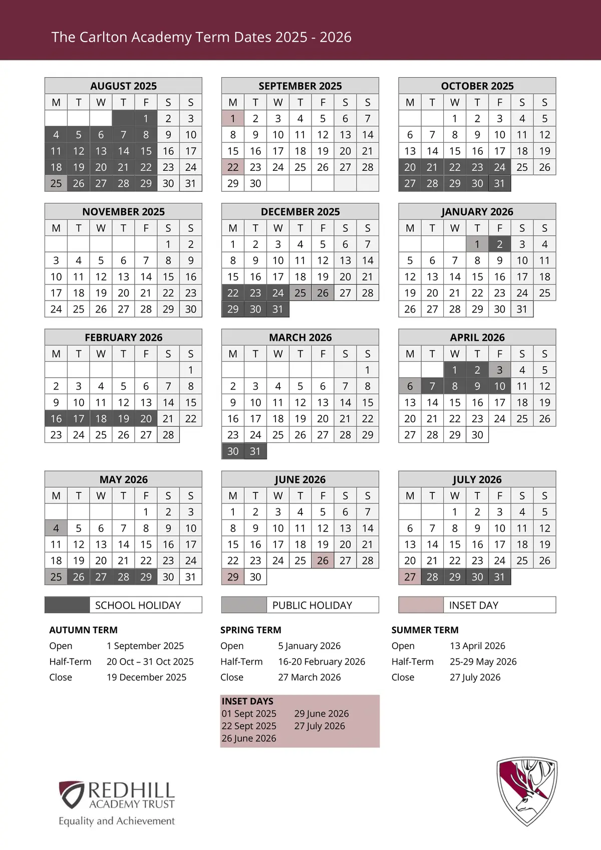 Carlton Academy term dates