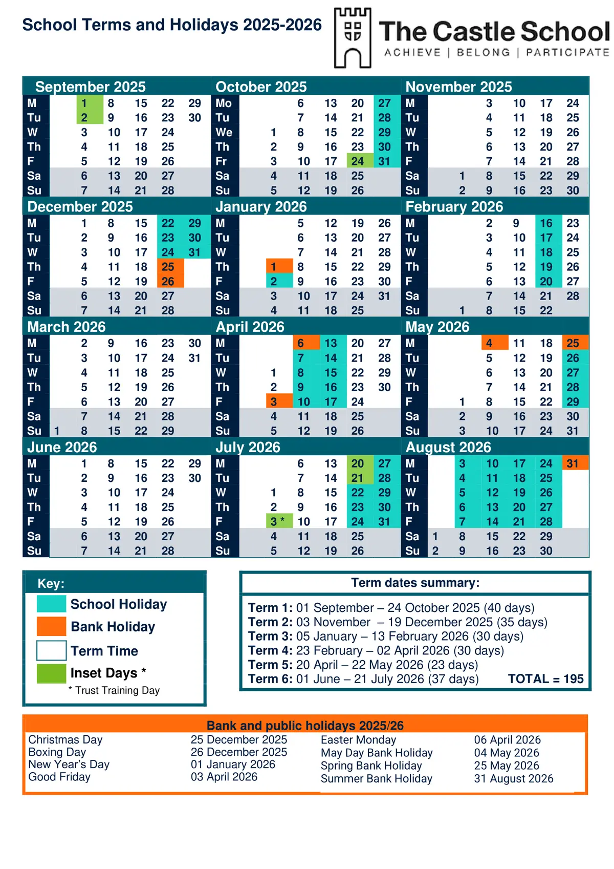 The Castle School term dates
