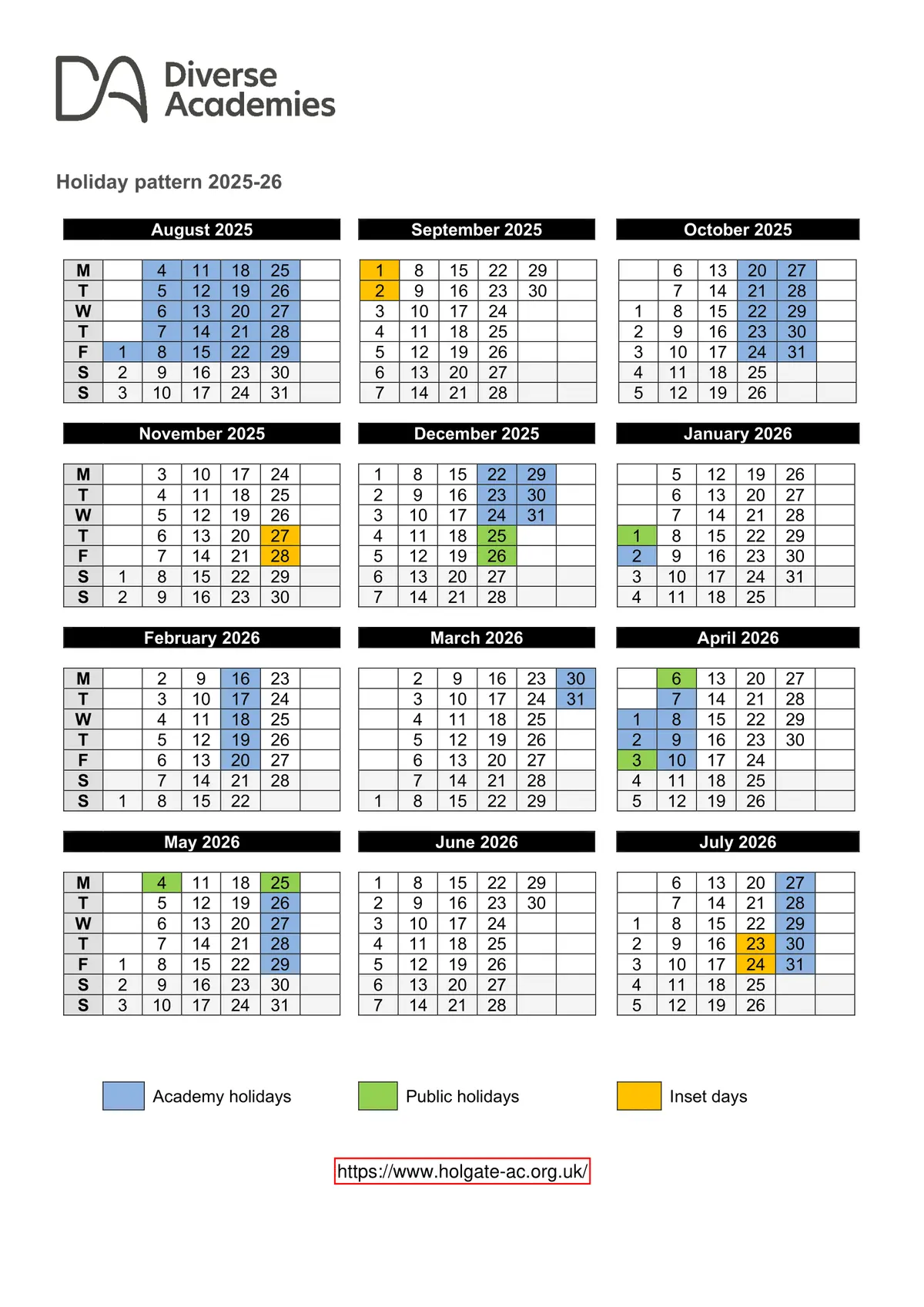 The Holgate Academy term dates