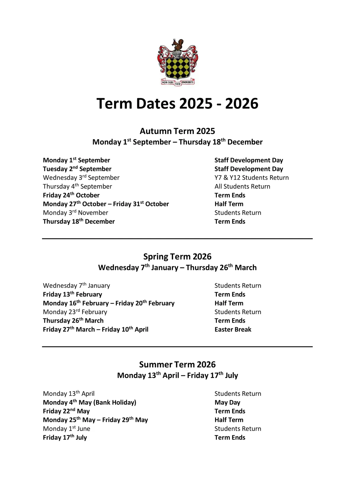 The King's School term dates
