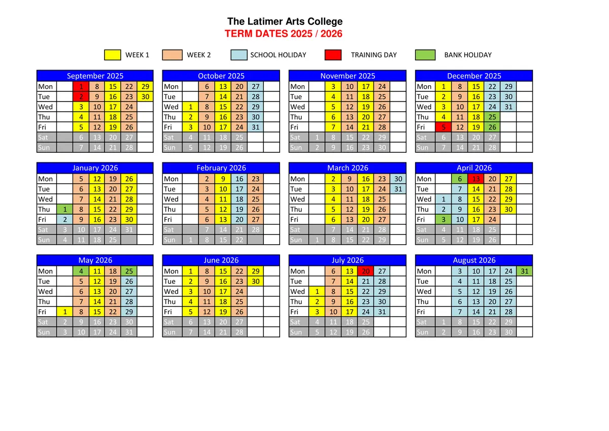 The Latimer Arts College term dates