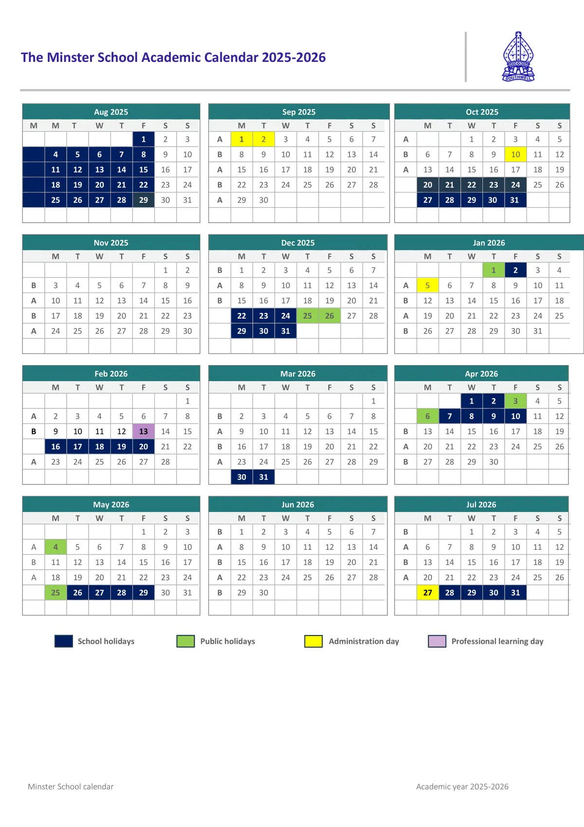 The Minster School term dates