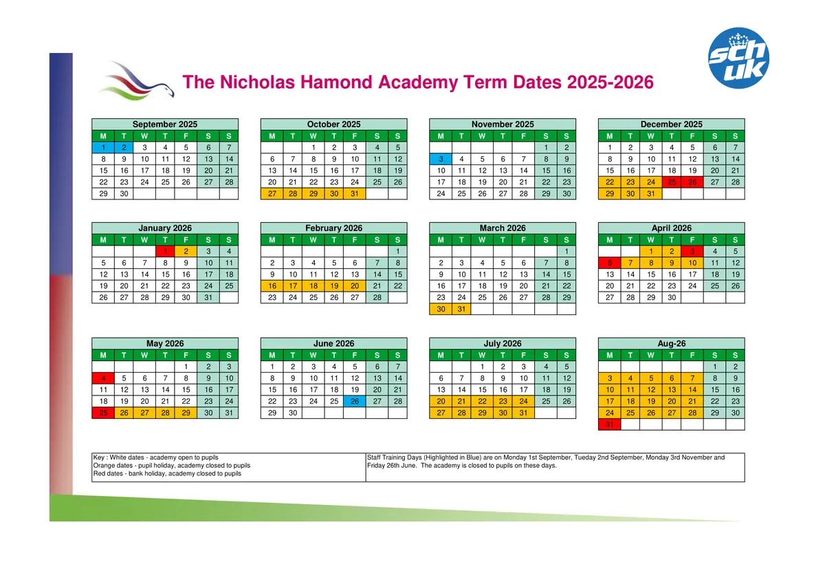 The Nicholas Hamond Academy term dates