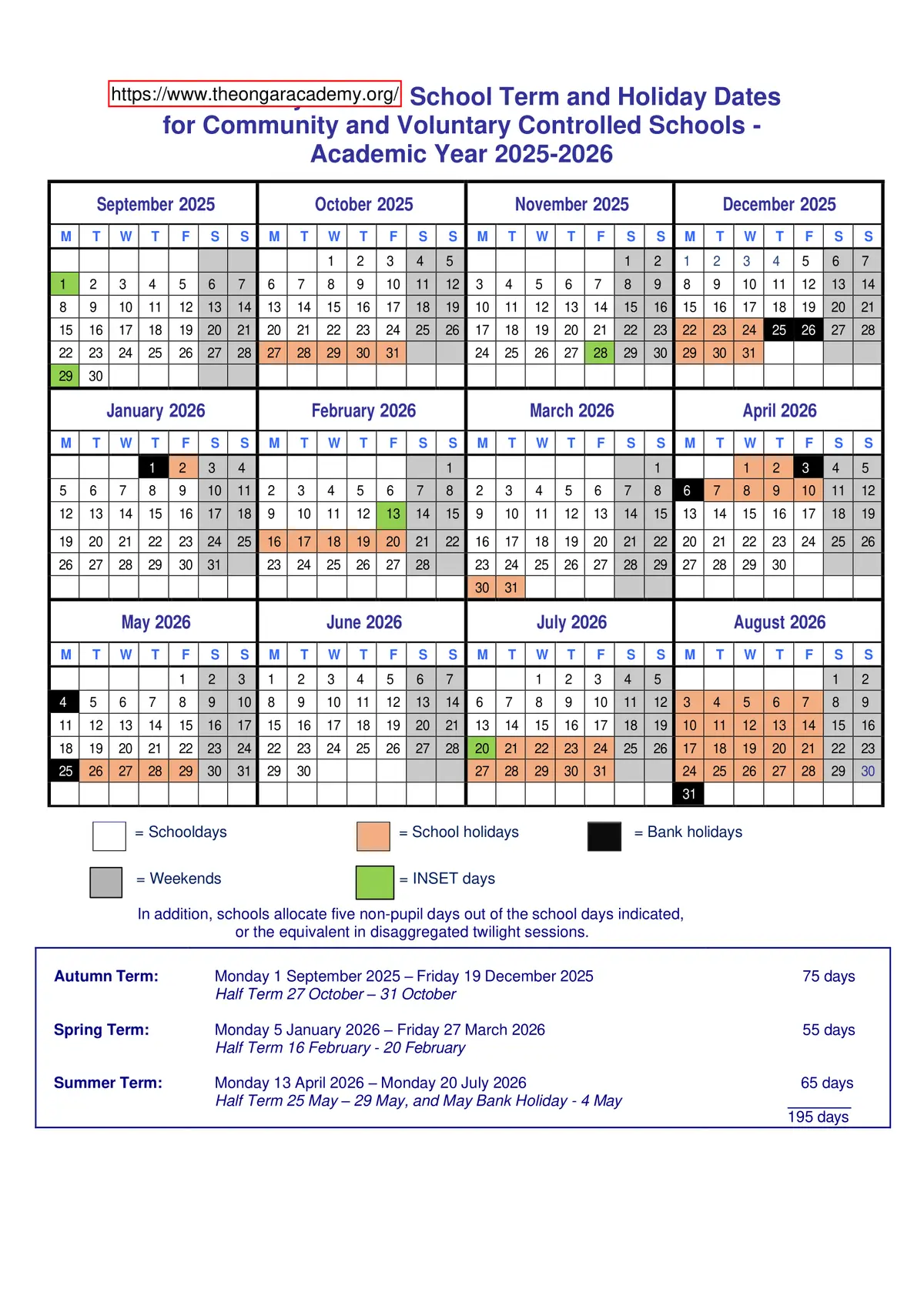The Ongar Academy term dates