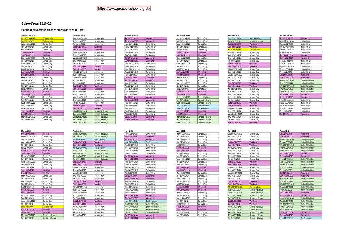 The Prescot School term dates