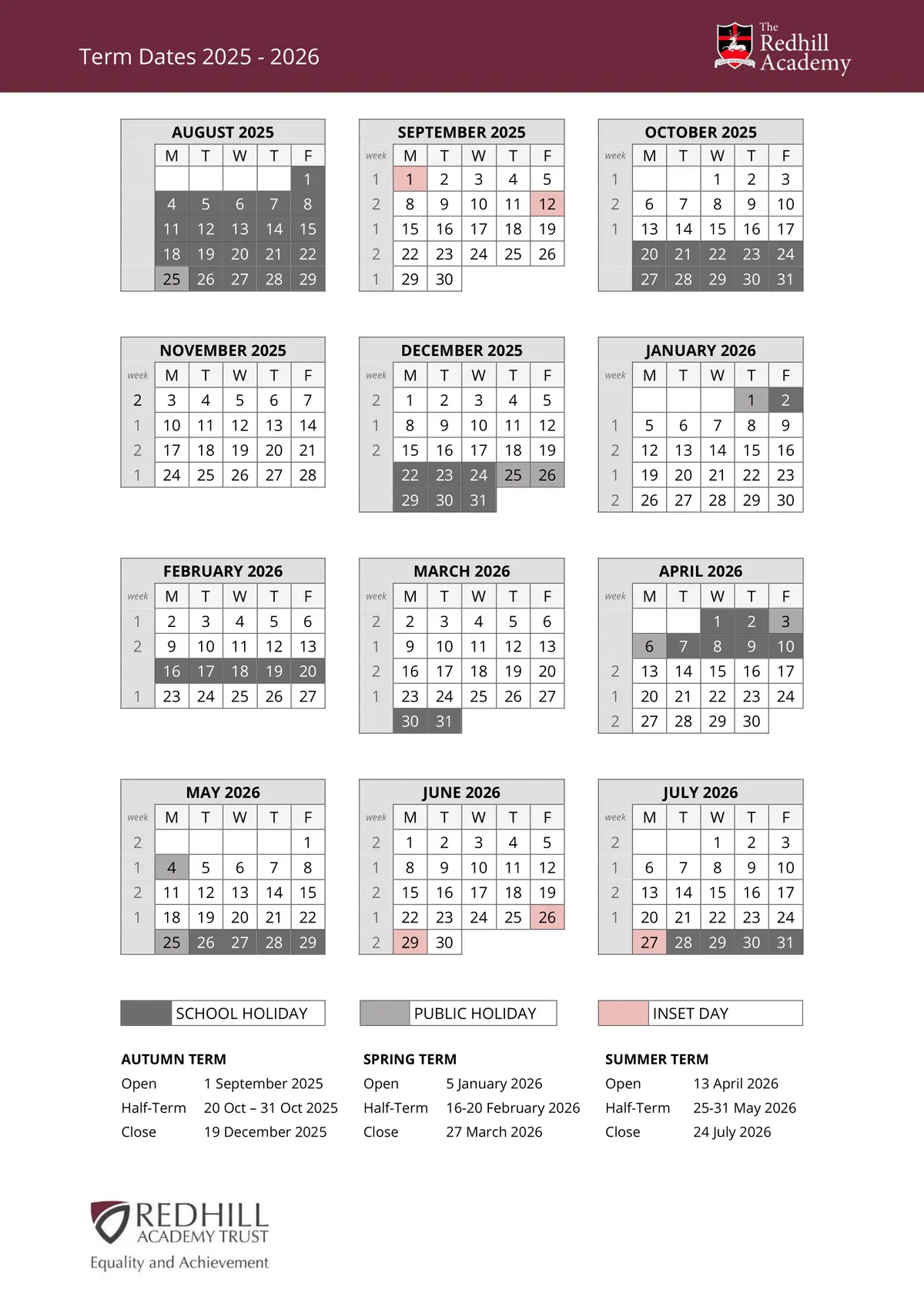 Redhill Academy term dates