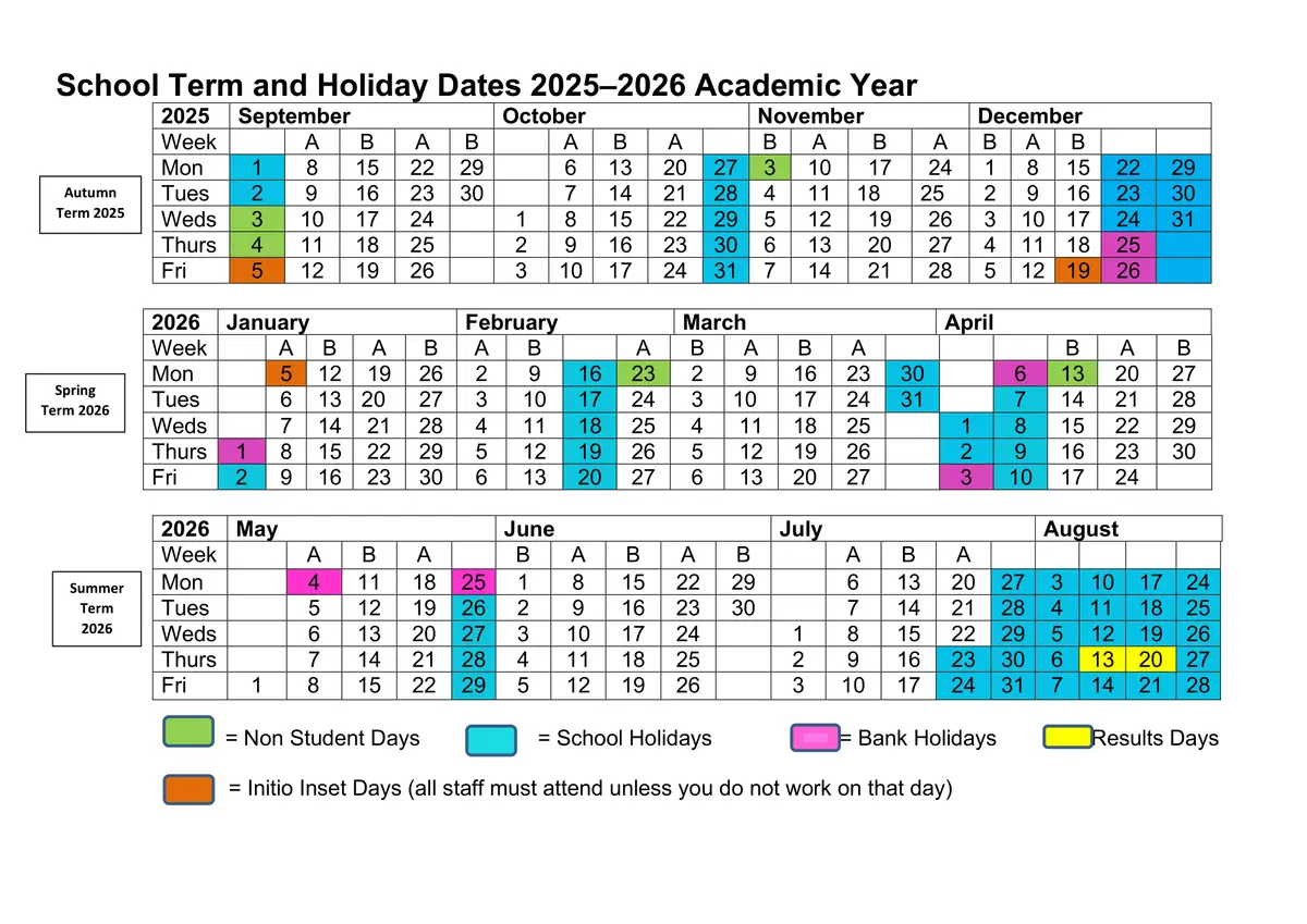 The Sir John Colfox Academy term dates