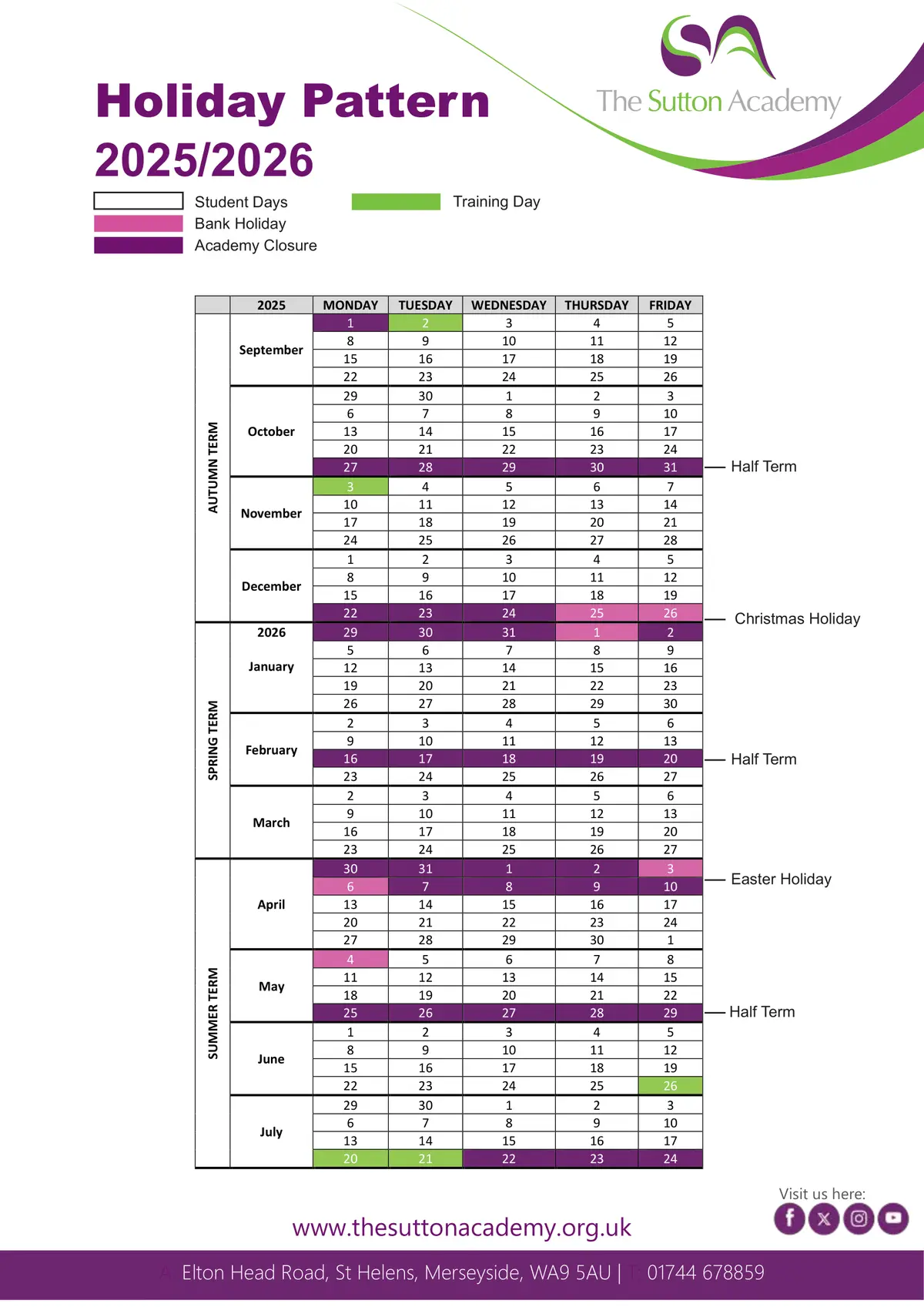 The Sutton Academy term dates