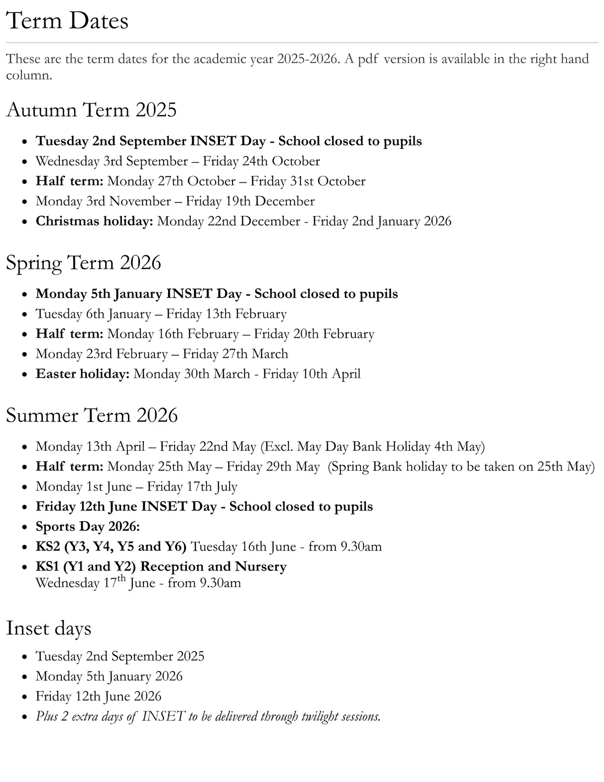 Thomas Jones Primary School term dates