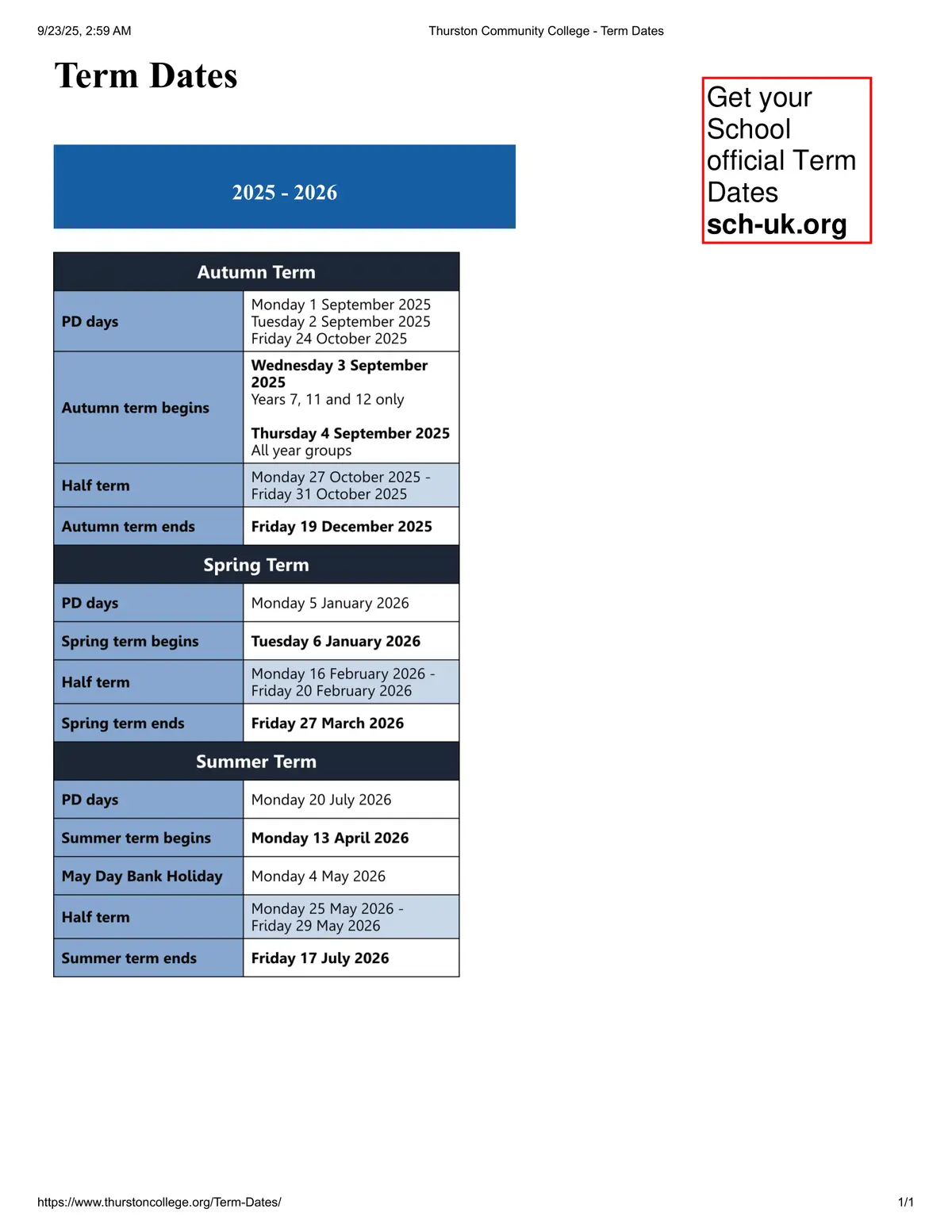 Thurston Community College term dates