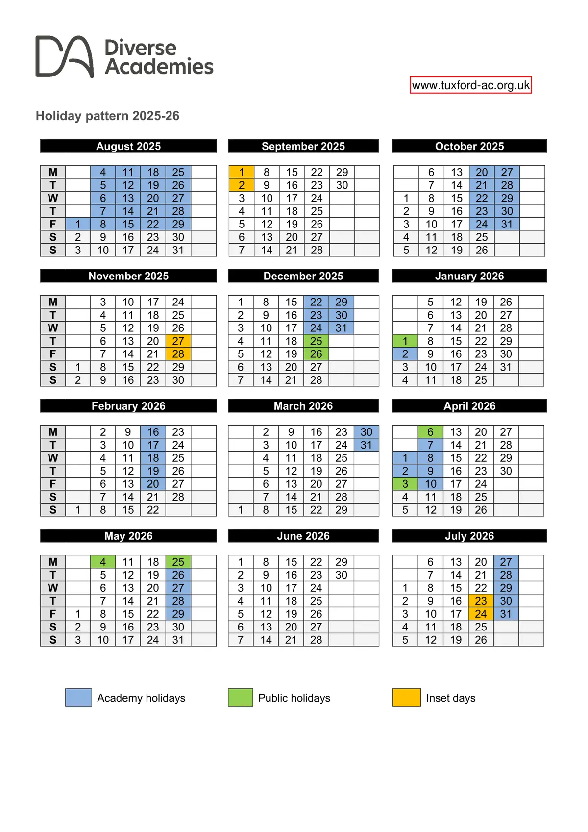 Tuxford Academy term dates