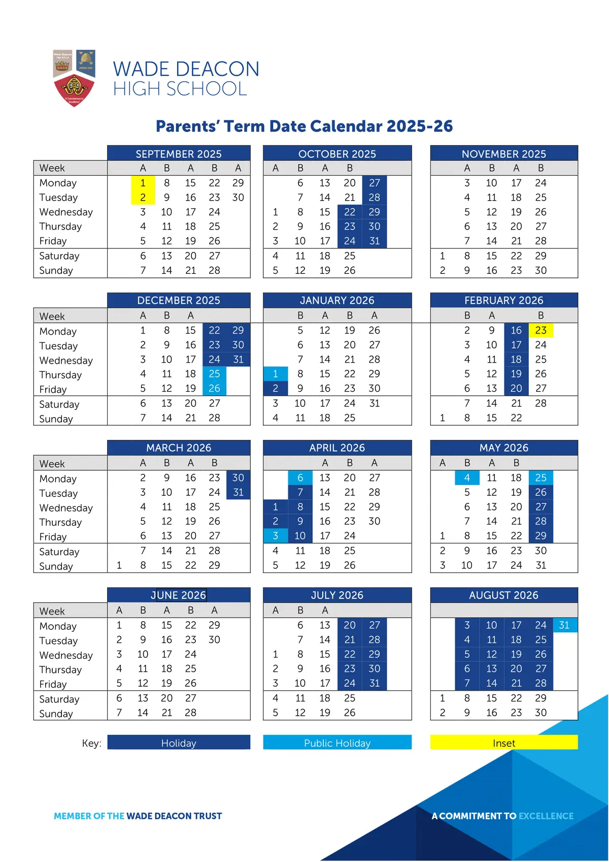Wade Deacon High School term dates