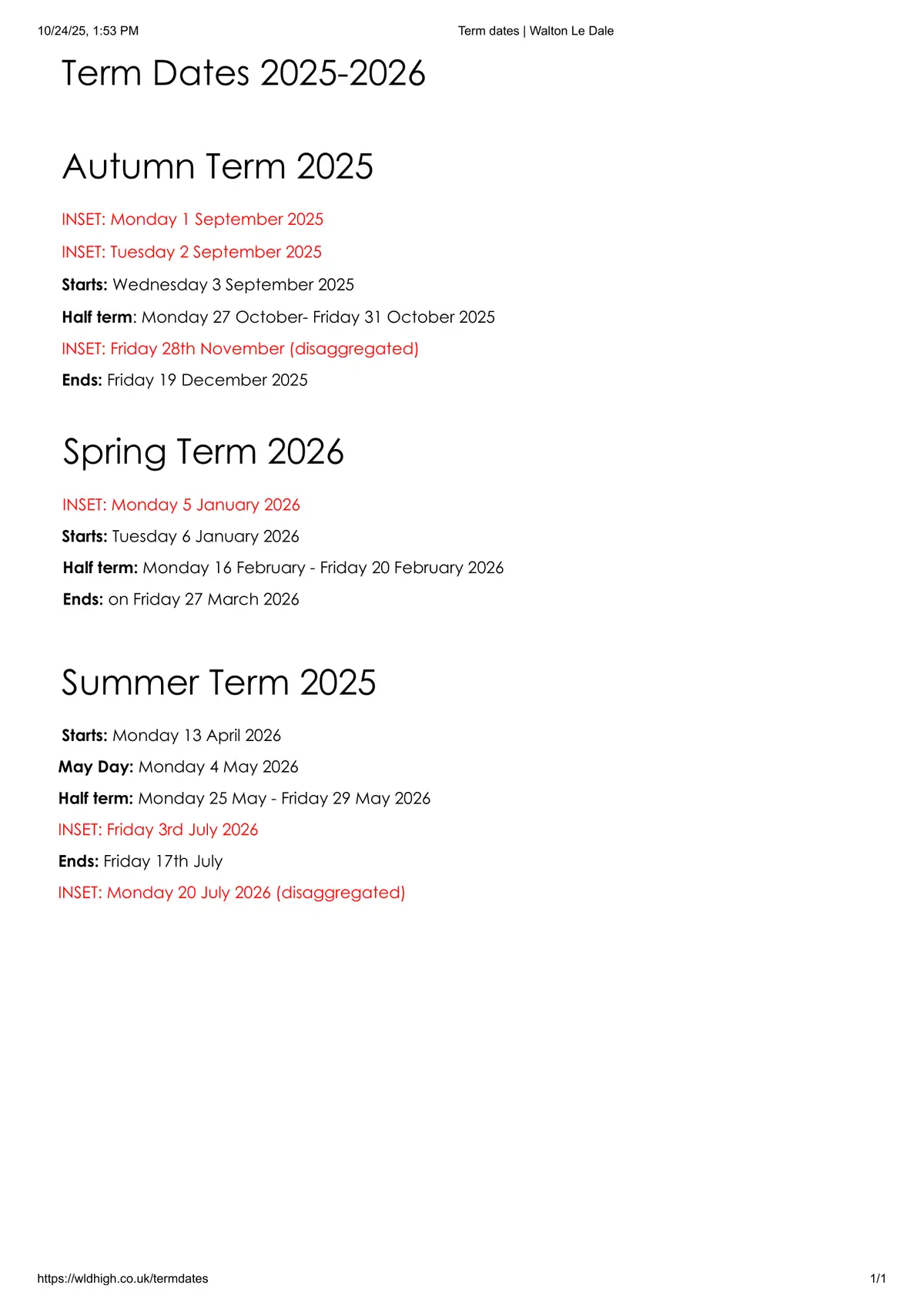 Walton-le-Dale Community Primary School term dates