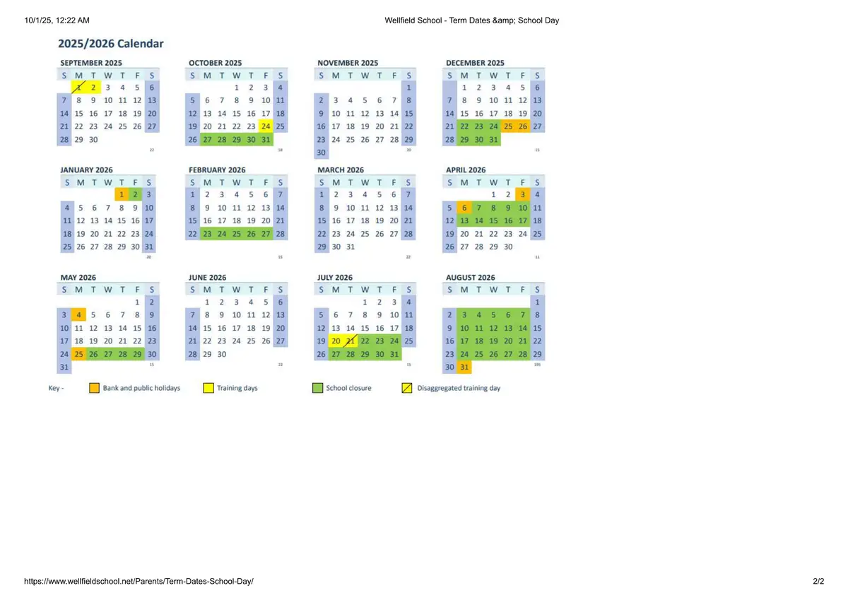 Wellfield School term dates