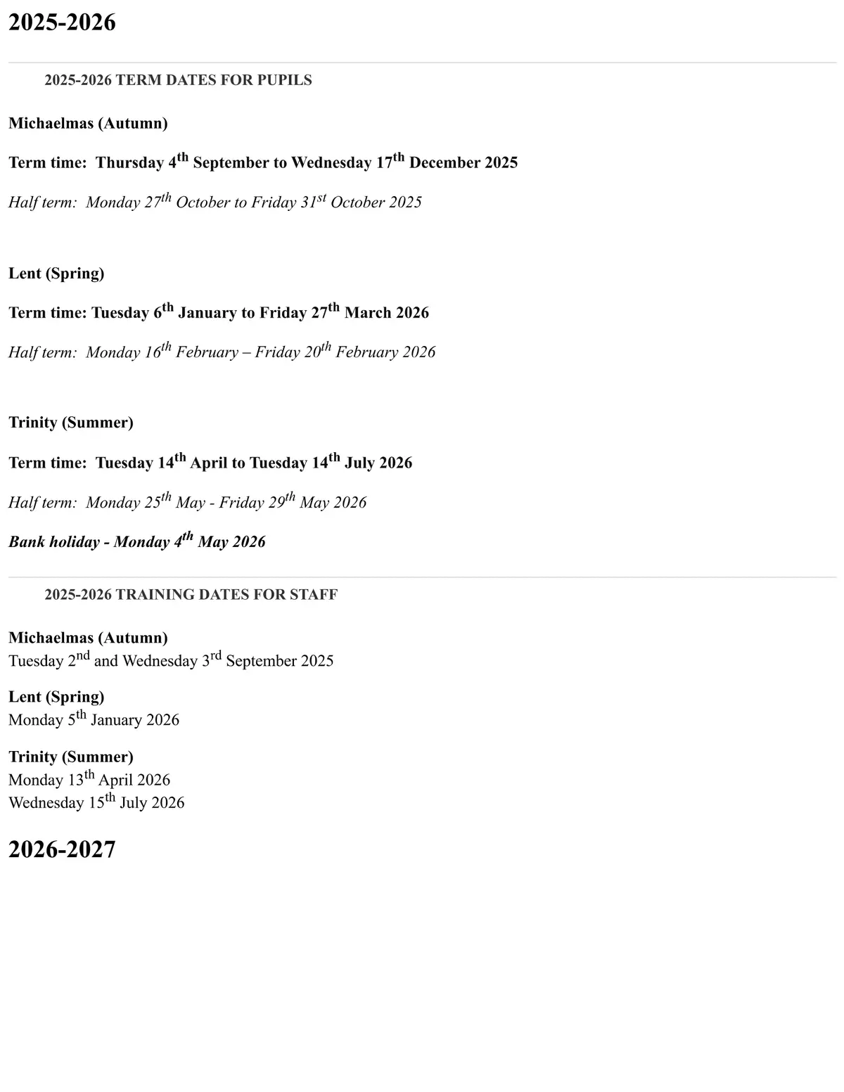 West London Free School Primary term dates