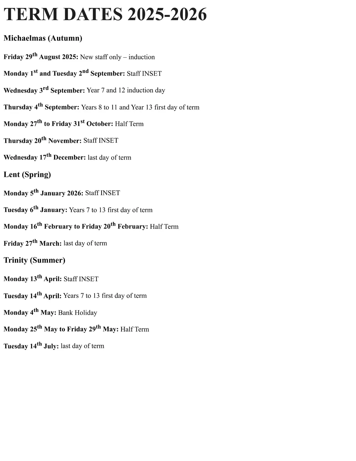 West London Free School term dates