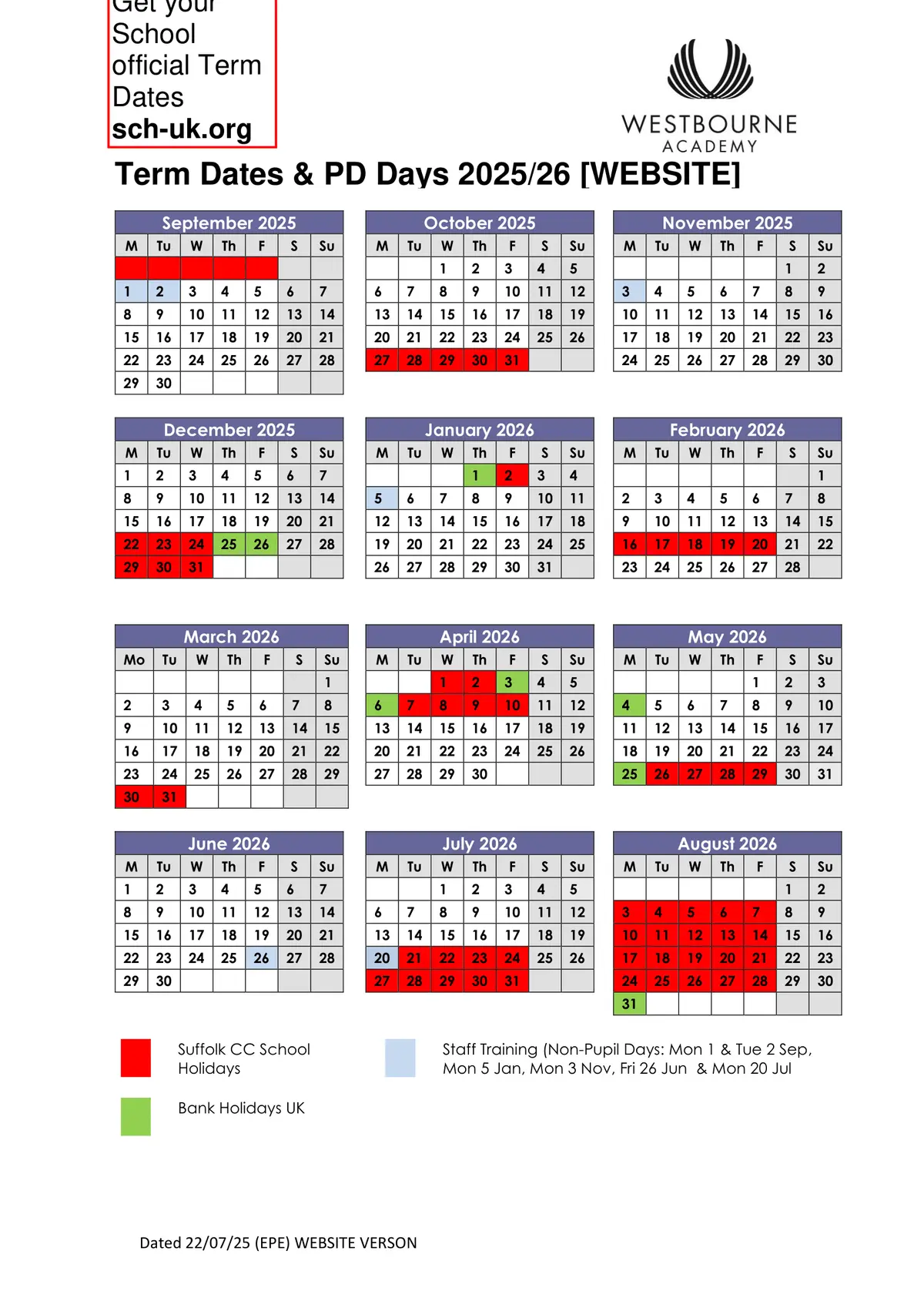 Westbourne Academy term dates