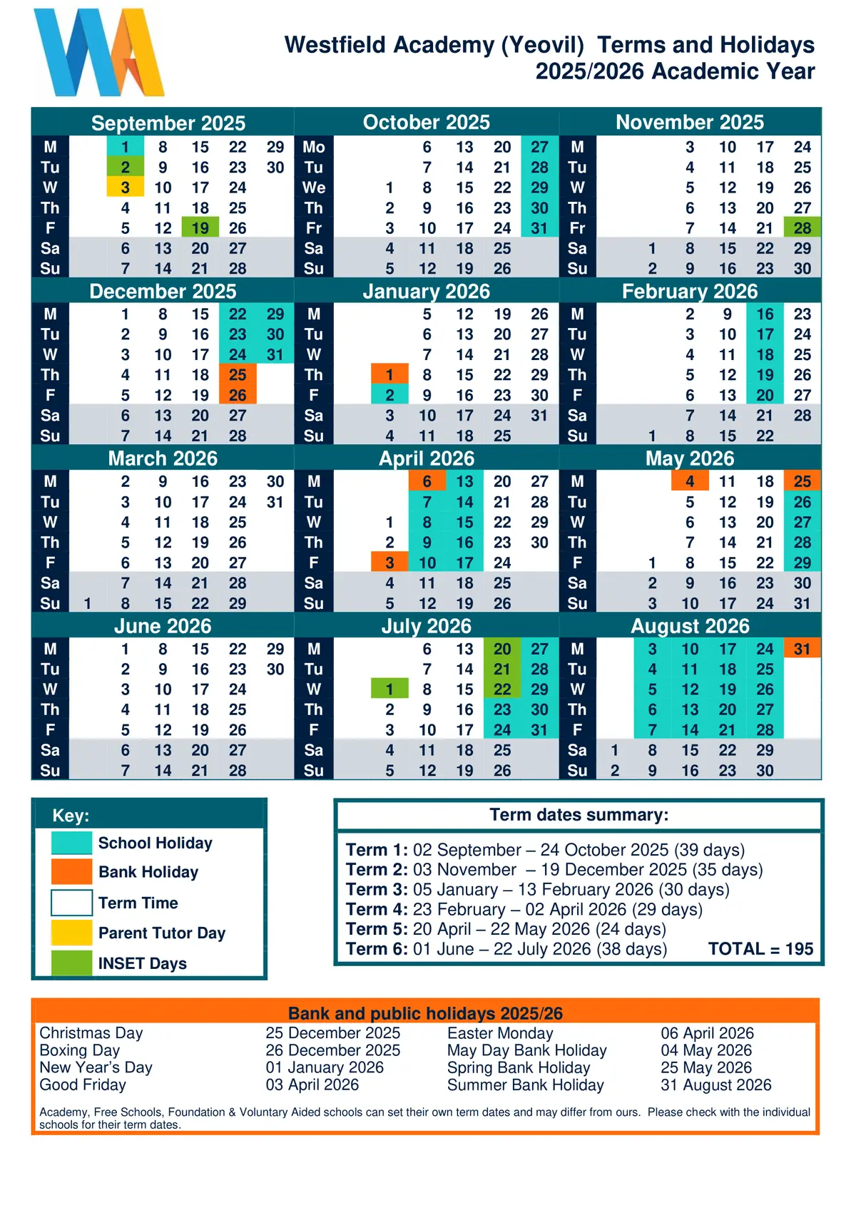 Westfield Academy term dates