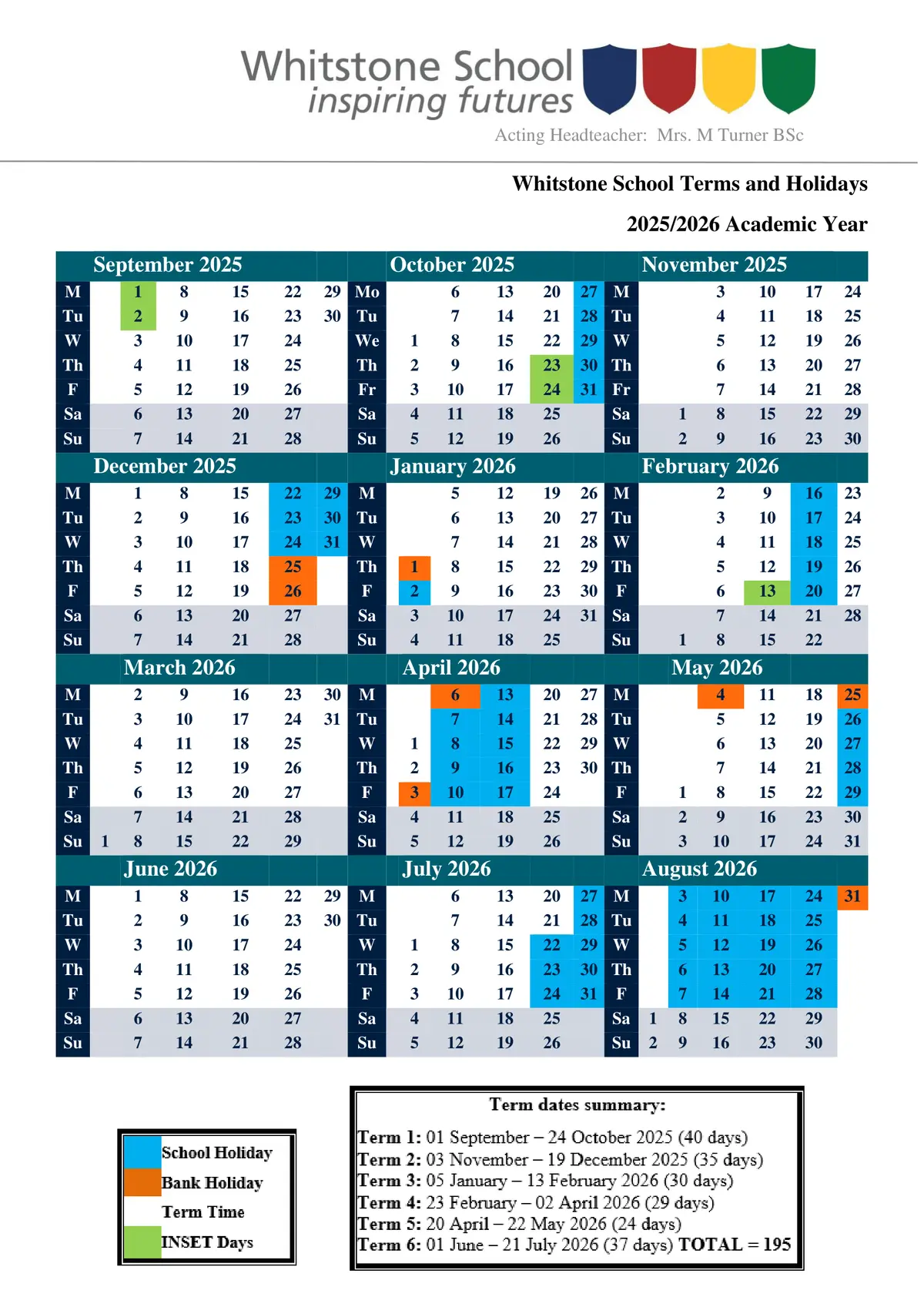 Whitstone term dates