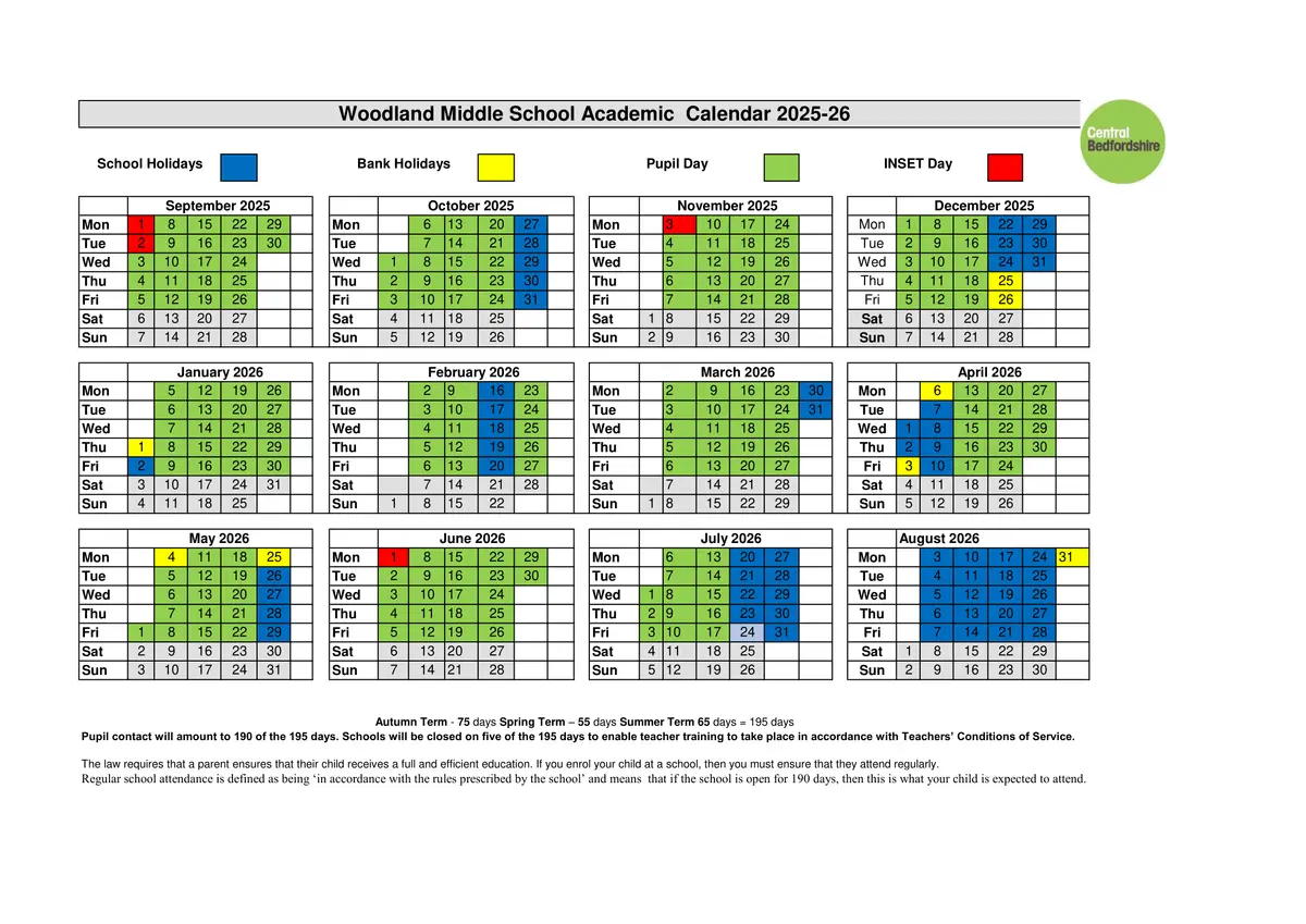 Woodland Middle School Academy term dates