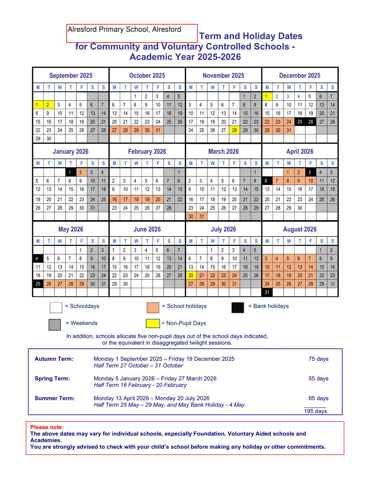 Alresford Primary School term dates