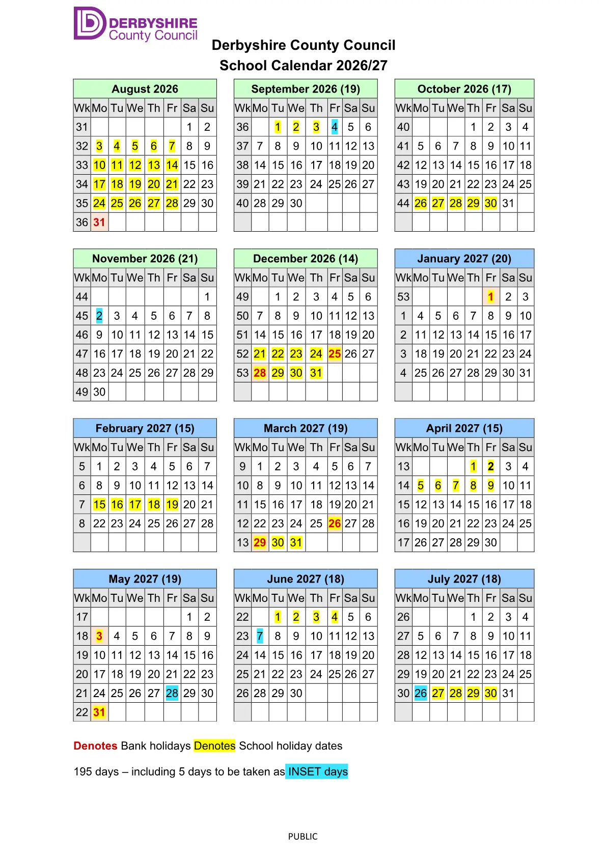 Aston-on-Trent Primary School original calendar 2026–2027