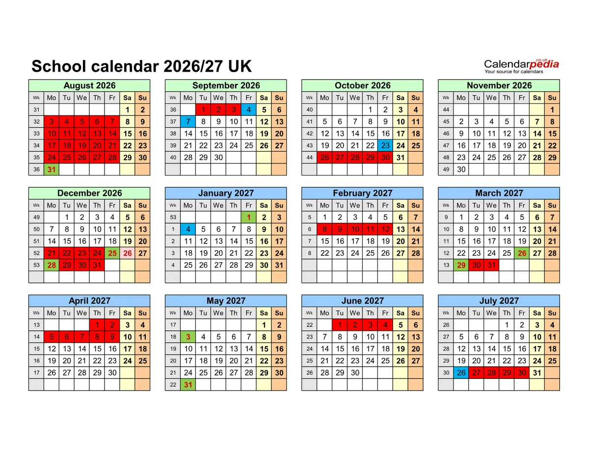 Brailsford CofE Primary School original calendar 2026–2027