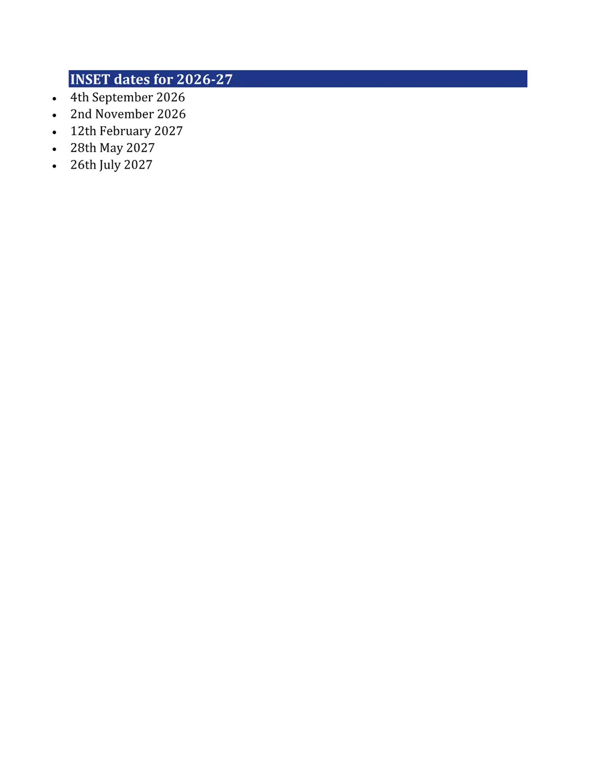 Clowne Junior School term dates
