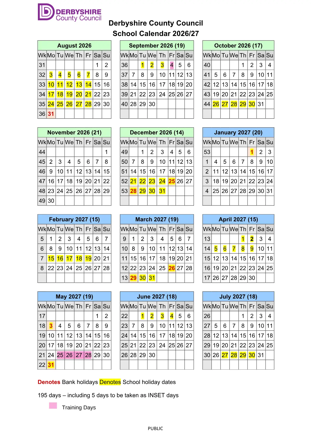 Fairmeadows Foundation Primary School original calendar 2026–2027
