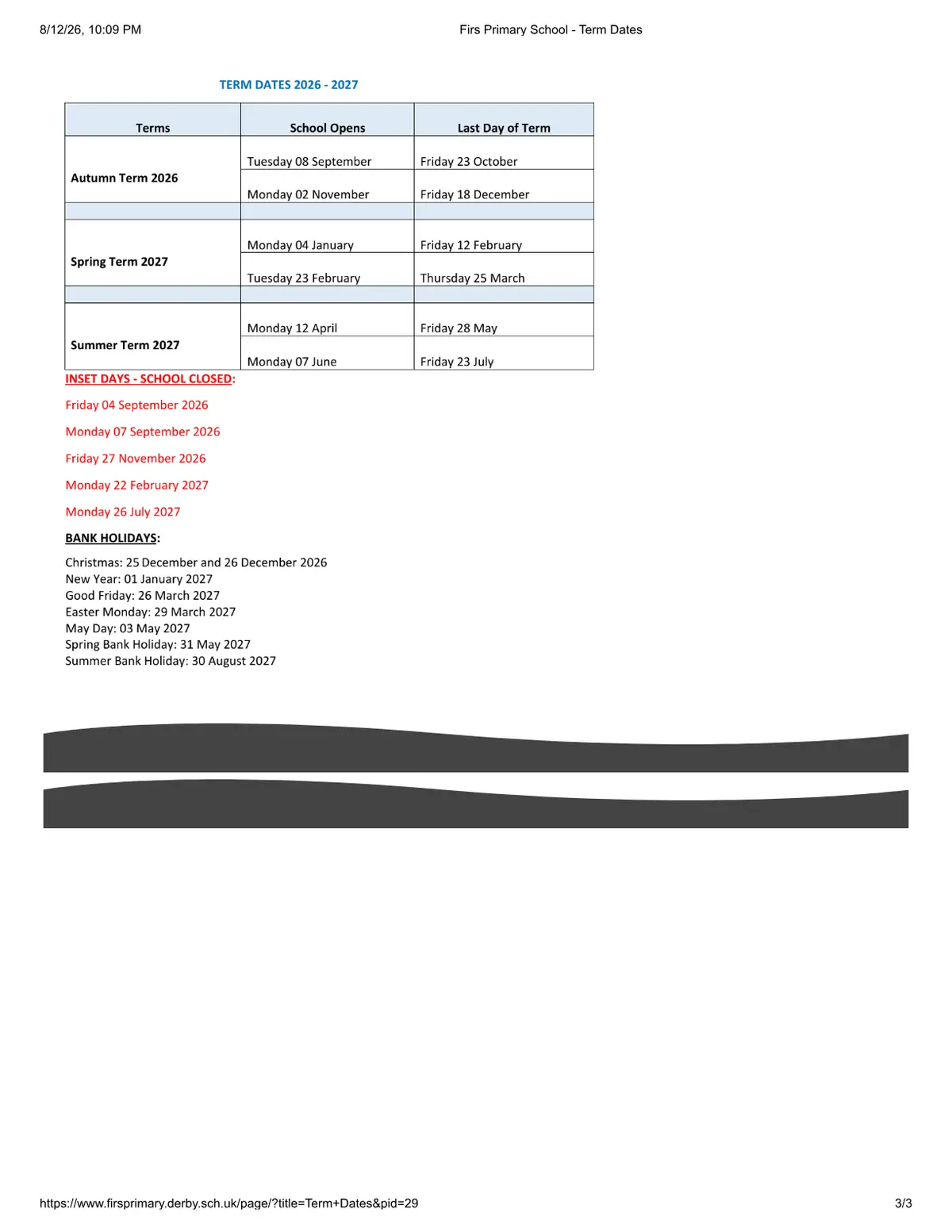 Firs Primary School term dates