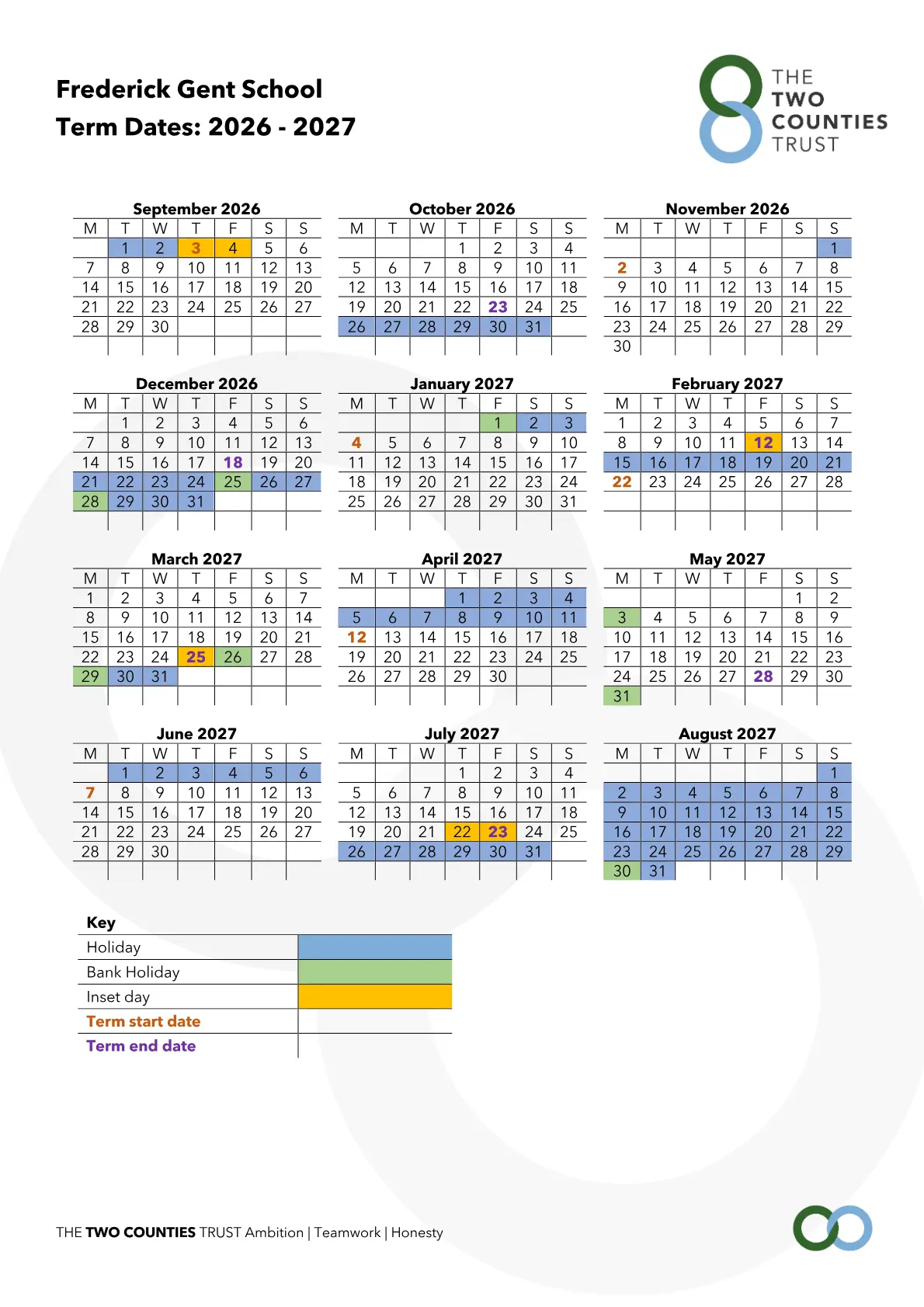 Frederick Gent School term dates