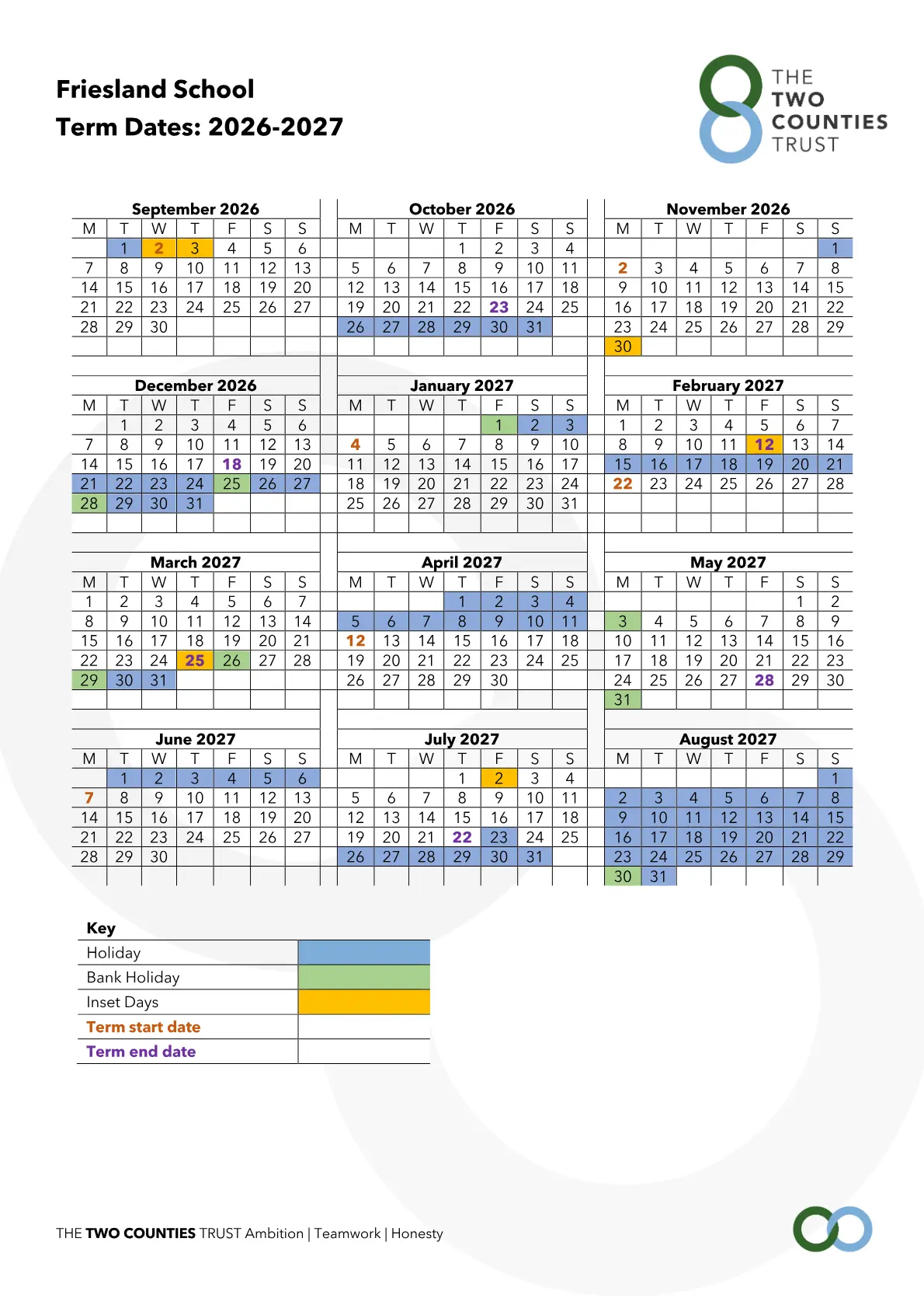 Friesland School term dates