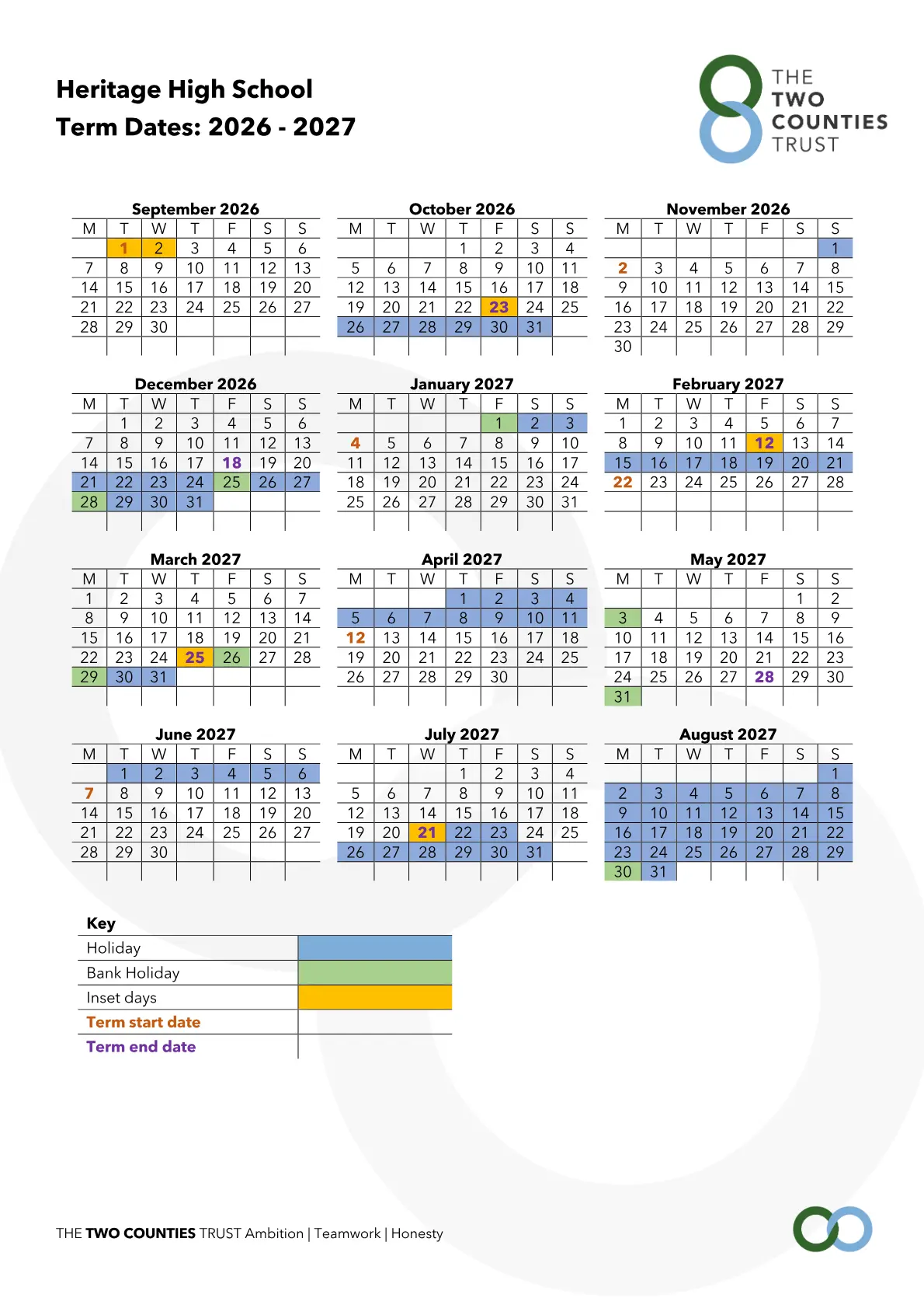 Heritage High School term dates