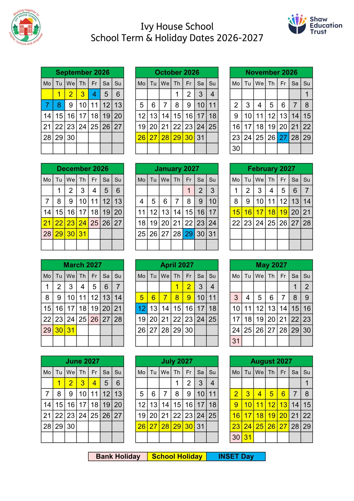 Ivy House School term dates