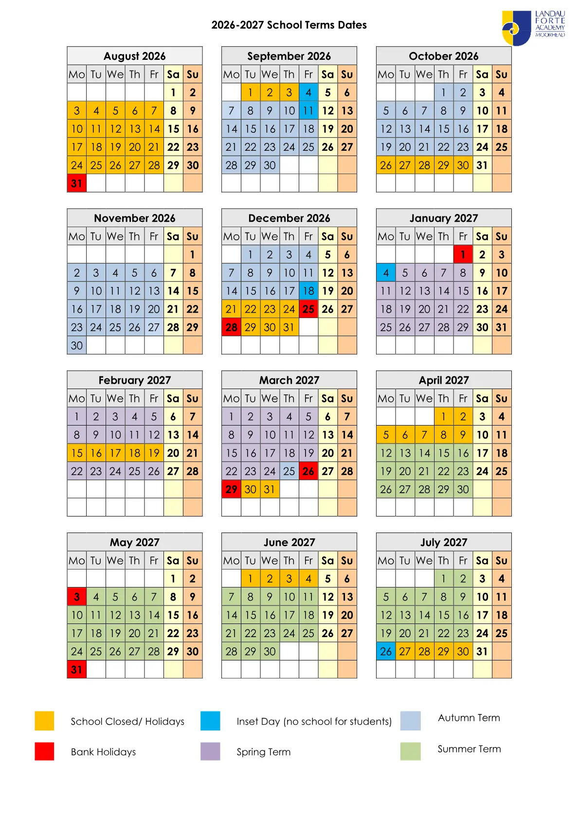 Landau Forte Academy Moorhead term dates