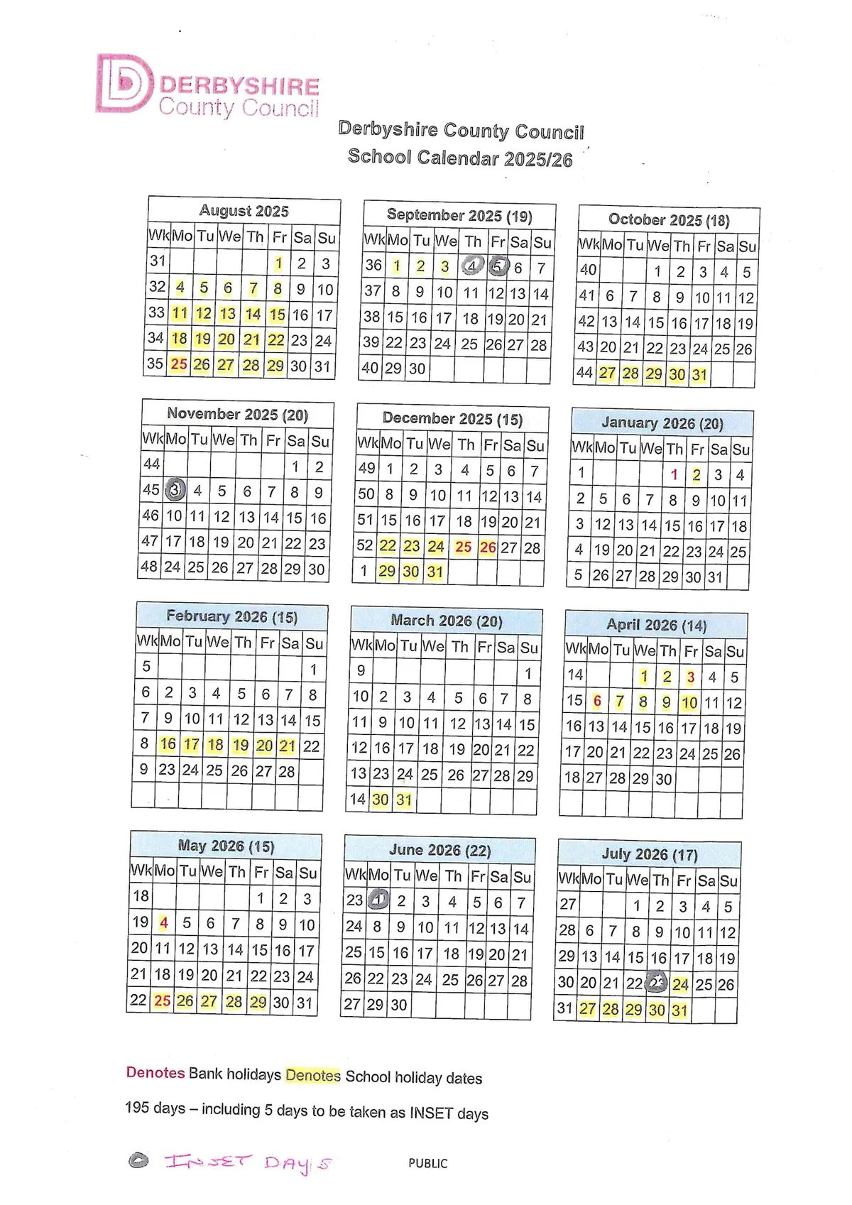 Little Eaton Primary School original calendar 2026–2027