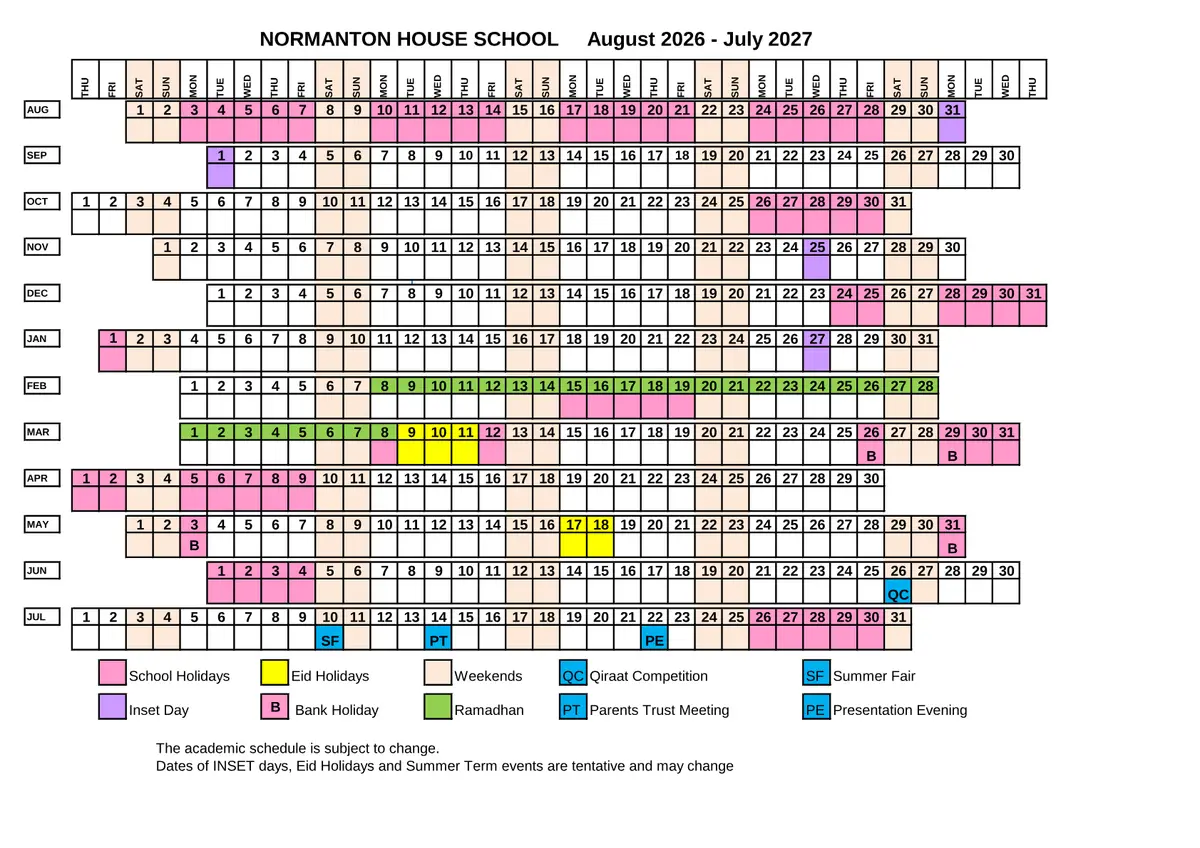Normanton House School term dates