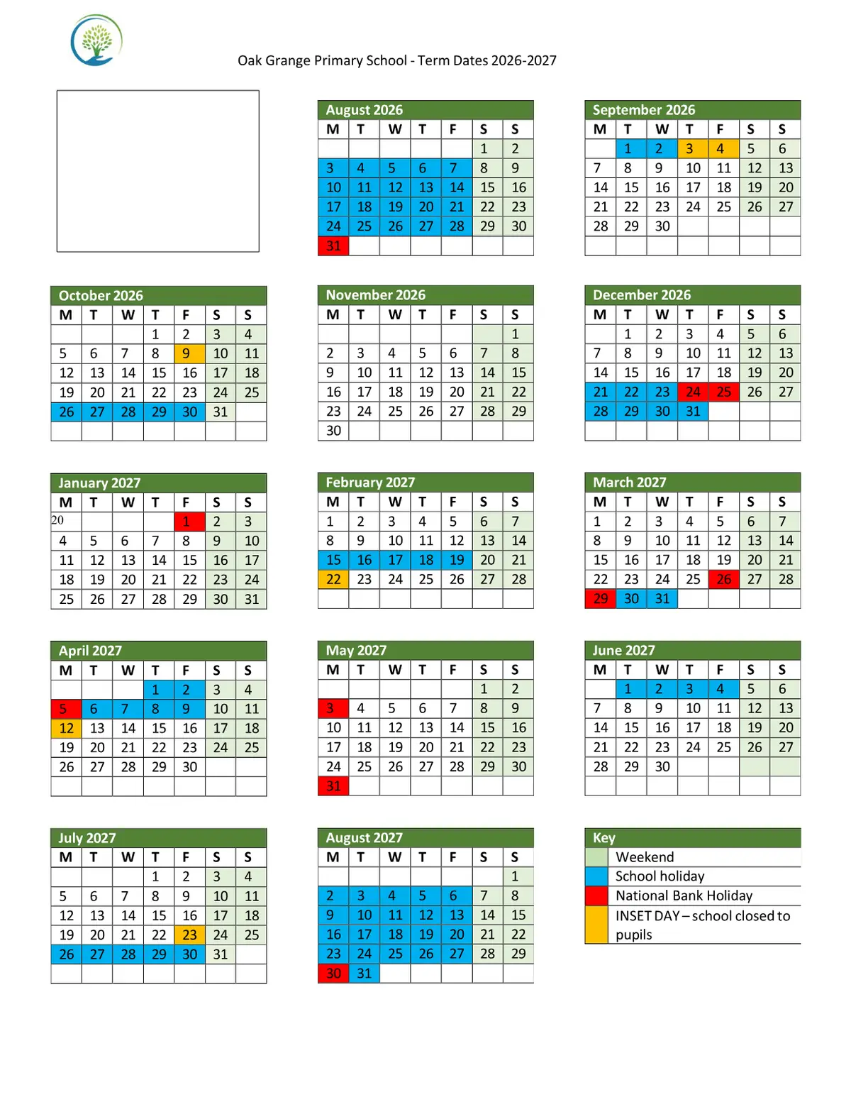 Oak Grange Primary School term dates