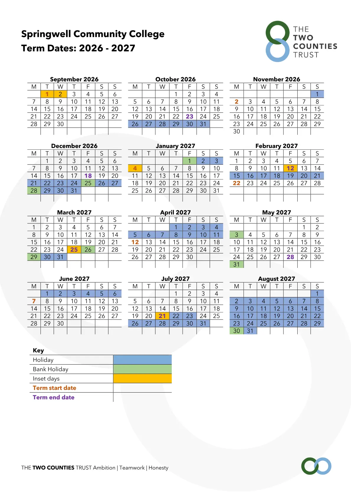 Springwell Community College term dates