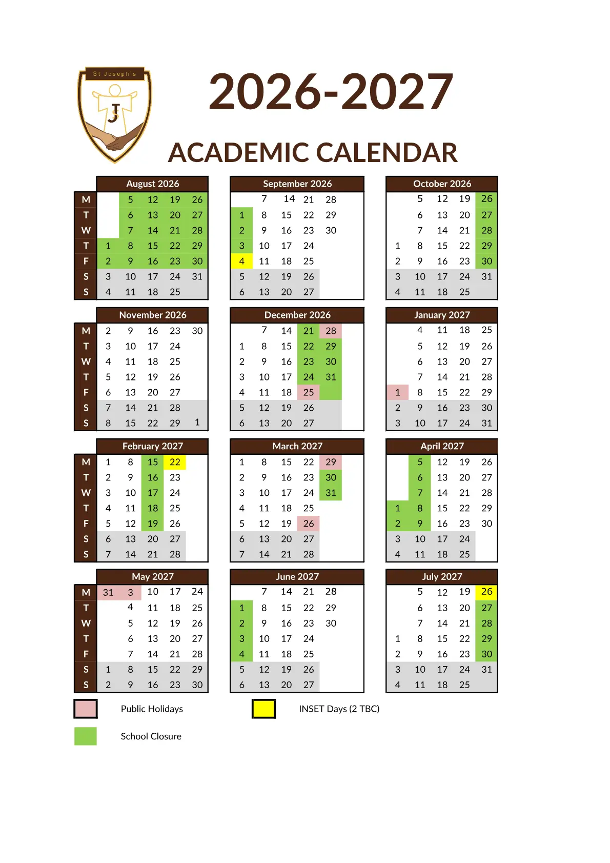 St Joseph's Catholic Voluntary Academy term dates