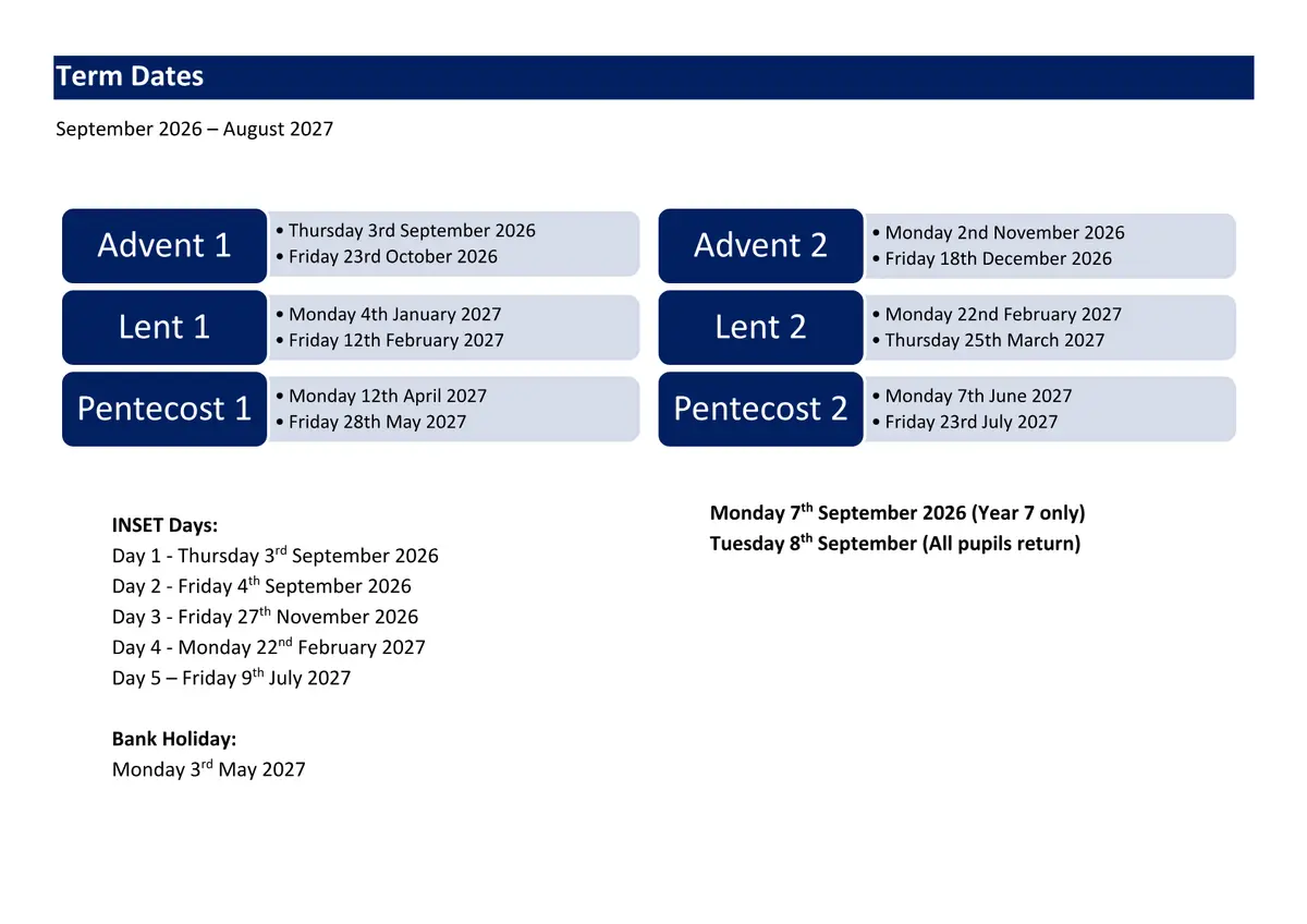 St Thomas More Catholic Voluntary Academy term dates