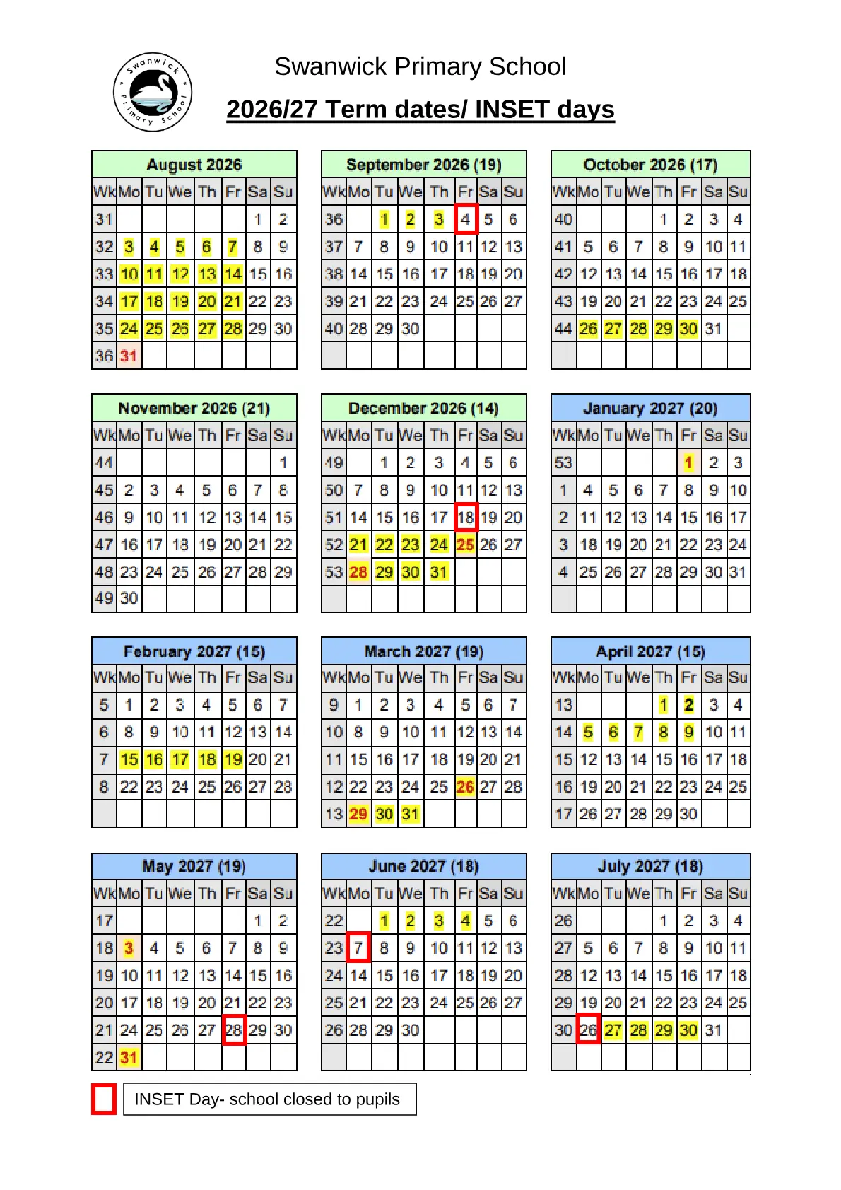 Swanwick Primary School term dates